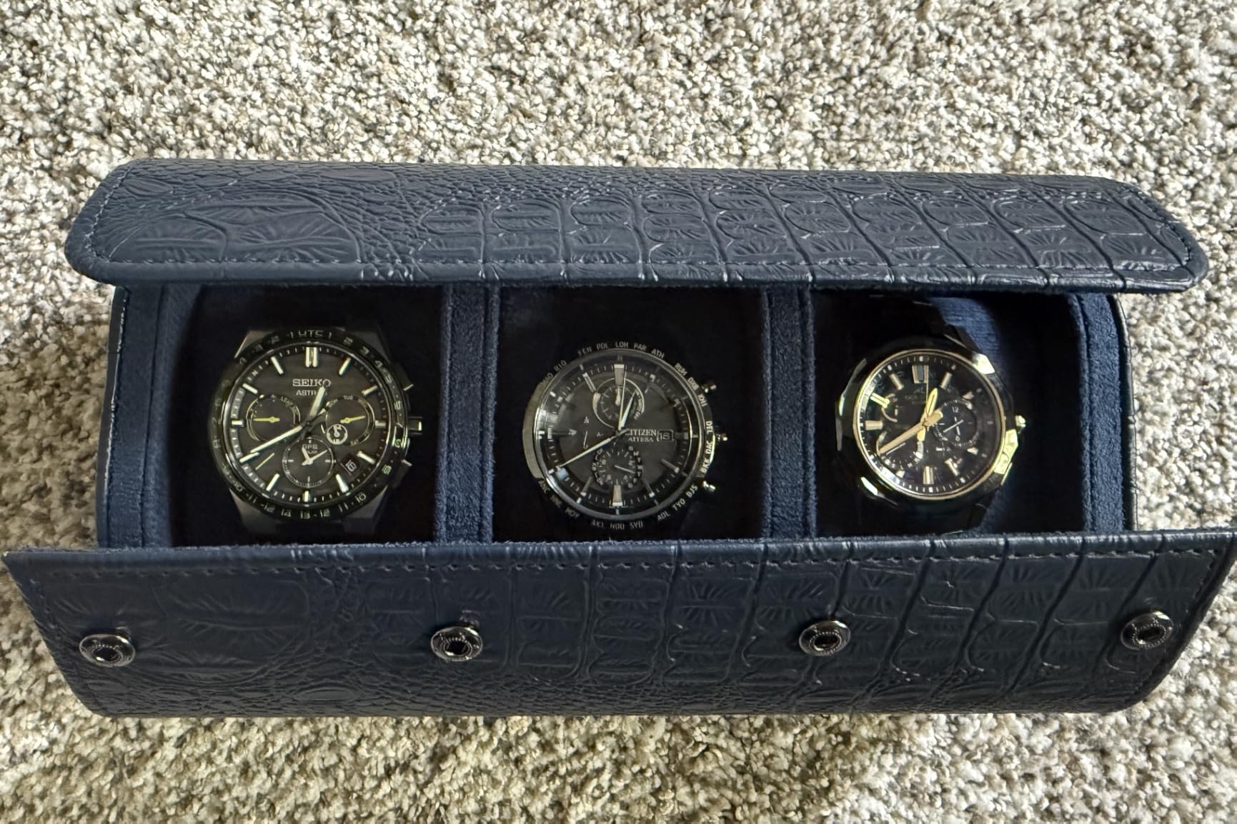 Classic 3 Watch Travel Case- Men's Portable Croc-Embossed Leather Watch & Accessory Organizer customer photo 1
