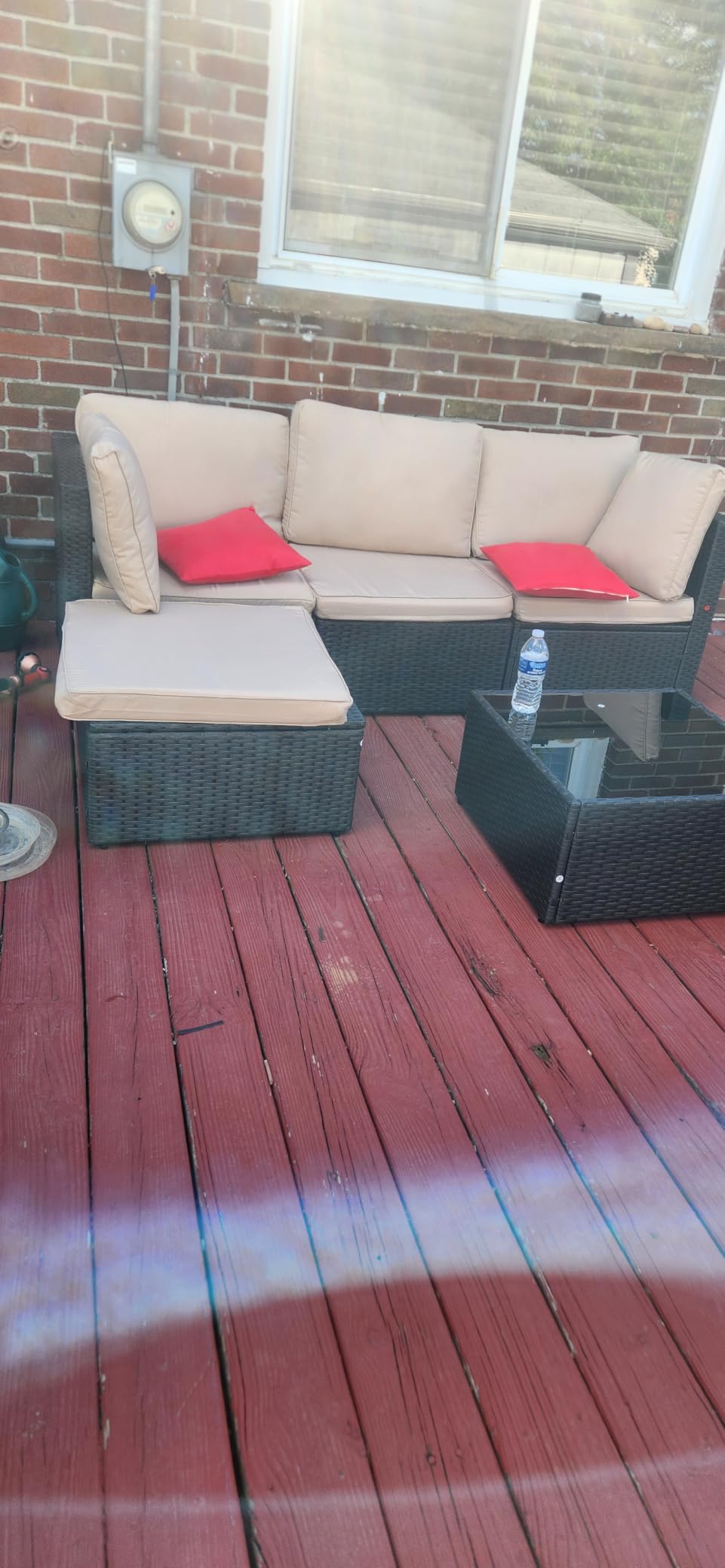 Vongrasig 5 Pieces Outdoor Sectional Furniture, All-Weather Rattan Patio Furniture Set, Wicker Patio Sectional Couch with Cushion, Glass Table, Navy Blue customer photo 1