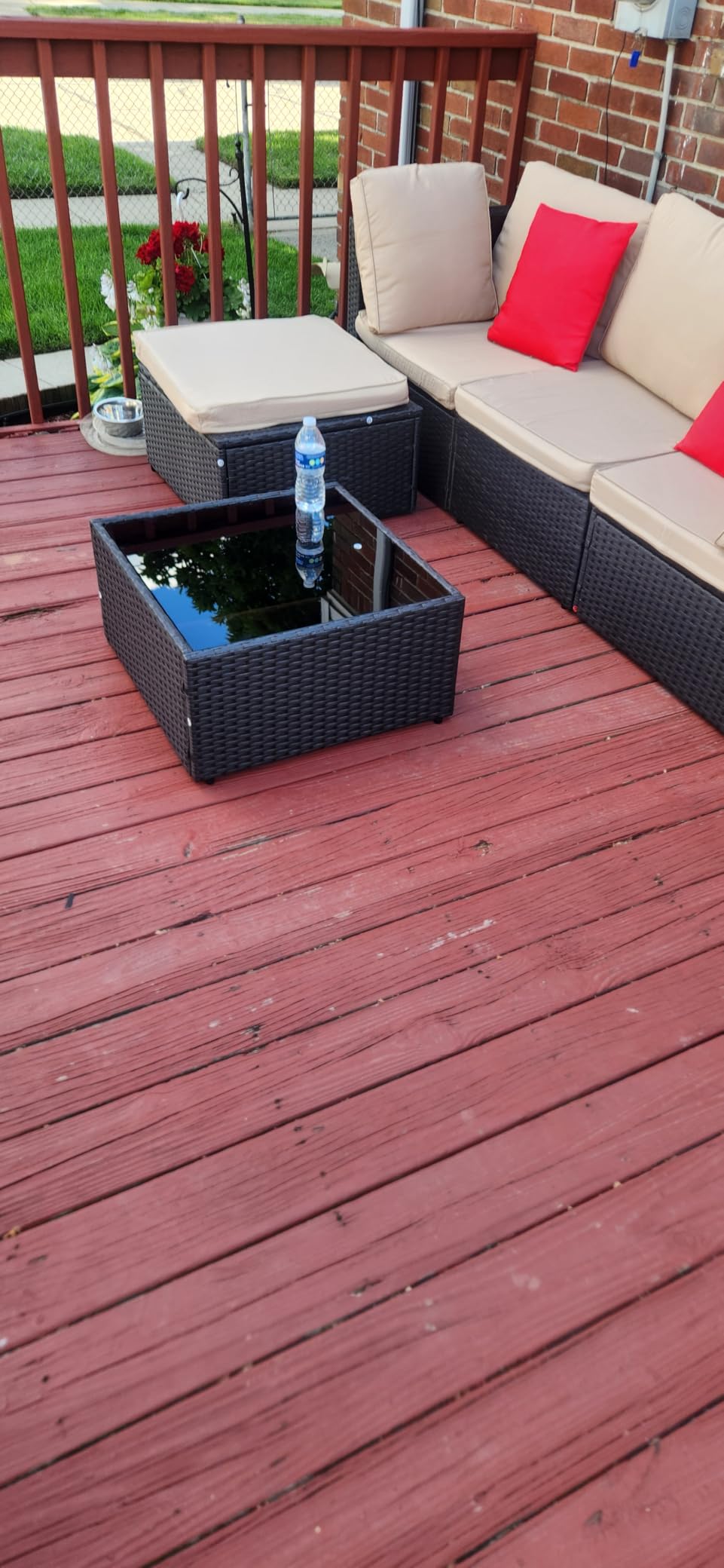 Vongrasig 5 Pieces Outdoor Sectional Furniture, All-Weather Rattan Patio Furniture Set, Wicker Patio Sectional Couch with Cushion, Glass Table, Navy Blue customer photo 2