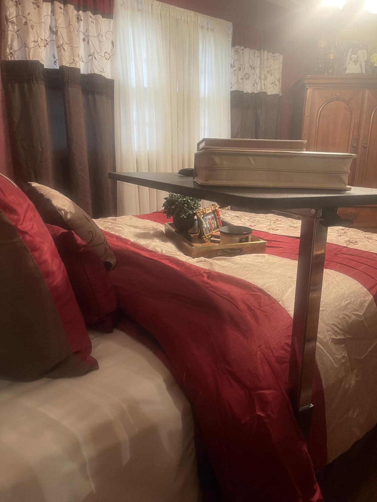 Drive Medical Overbed Table with Wheels, Woodgrain Top, Silver Vein customer photo 1