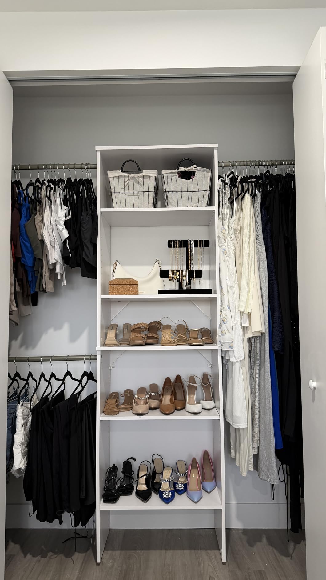 ClosetMaid SuiteSymphony Wood Closet Organizer System, 25-Inch Starter Kit with Tower and 3 Hang Rods and Shelving, Pure White customer photo 1