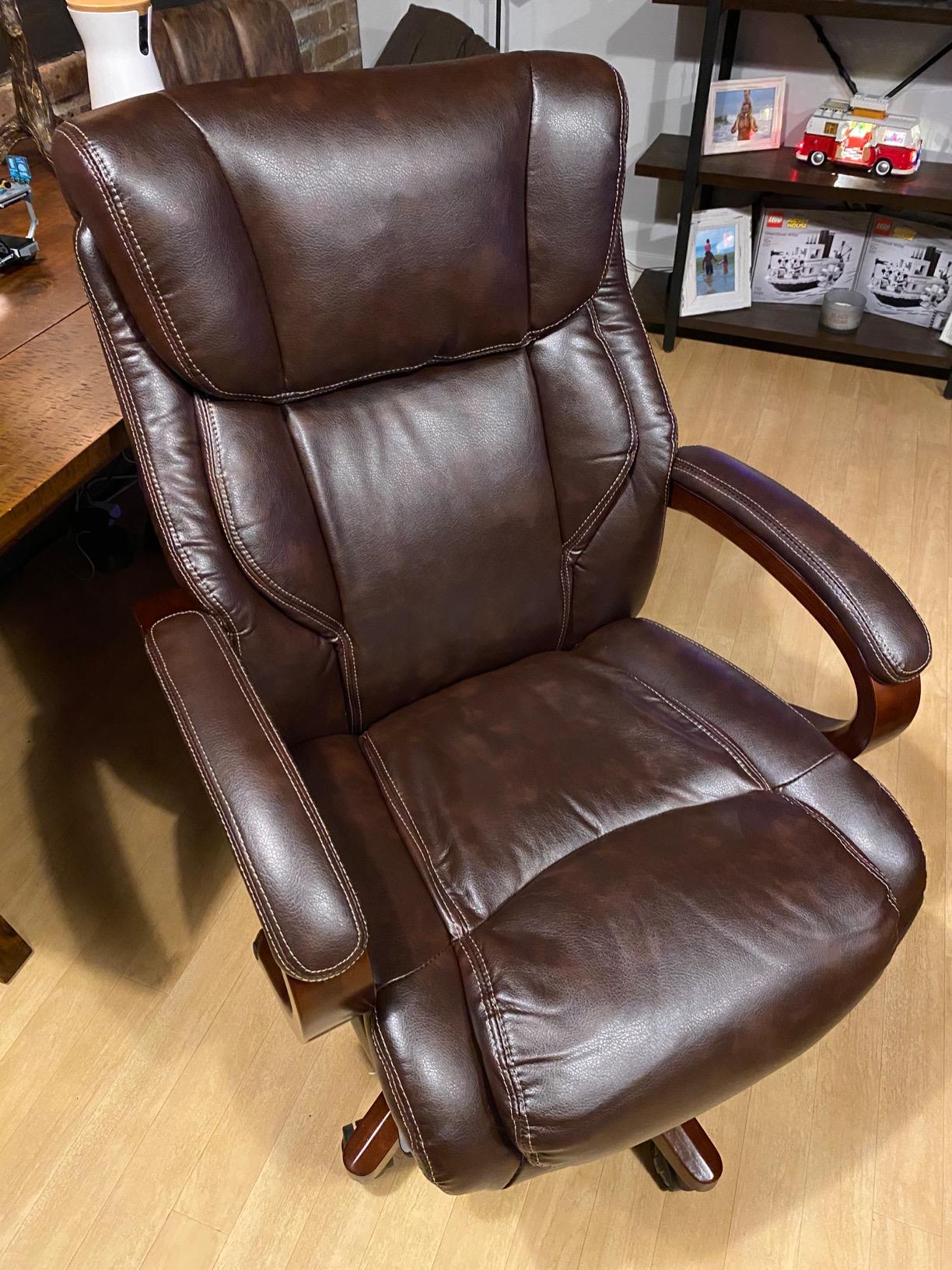 La-Z-Boy Executive Ergonomic Office Chair with Lumbar Support, Leather Chair | Bellamy, Wood Arm Base, Back Pain Relief, Memory Foam Seat Cushion, Adjustable Height & Tilt, Home Office Gaming Chair, Black customer photo 2