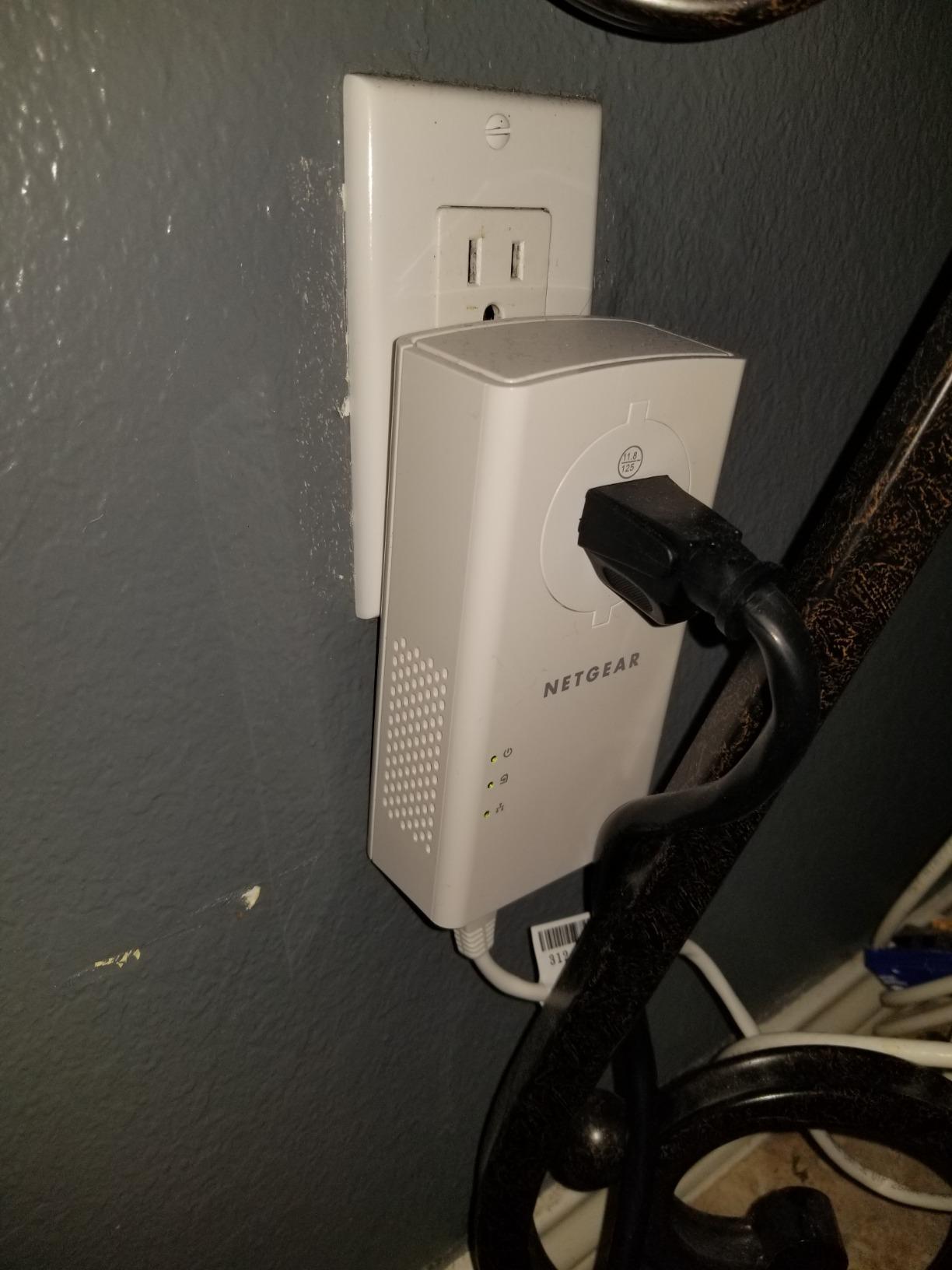 NETGEAR Powerline Adapter Kit, 2000 Mbps Wall-Plug, 2 Gigabit Ethernet Ports with Passthrough + Extra Outlet (PLP2000-100PAS), uses Your existing Internet Service via Household Wiring customer photo 1