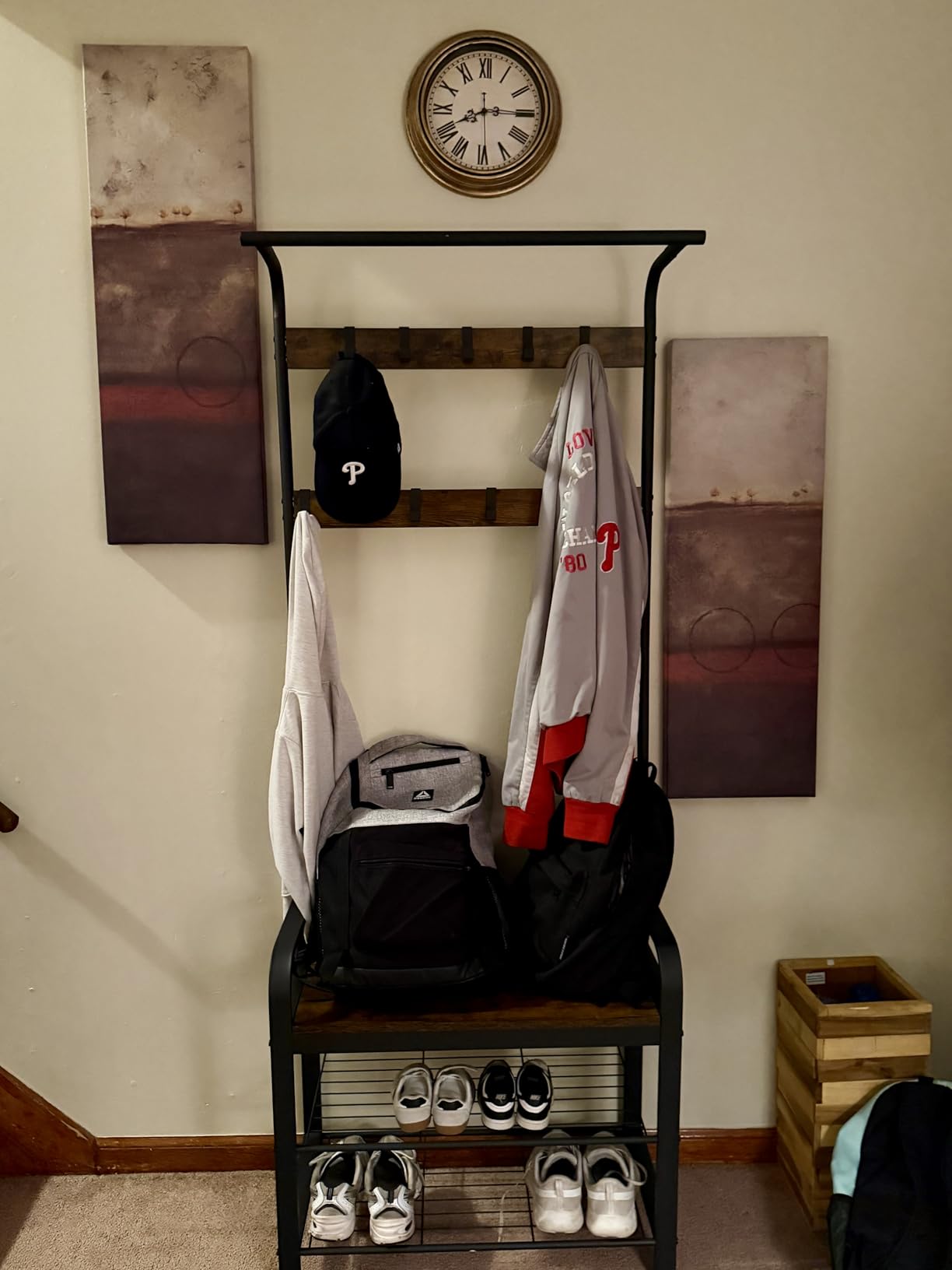 VASAGLE Coat Rack, Hall Tree with Shoe Bench, 4-in-1, 9 Removable Hooks customer photo 1
