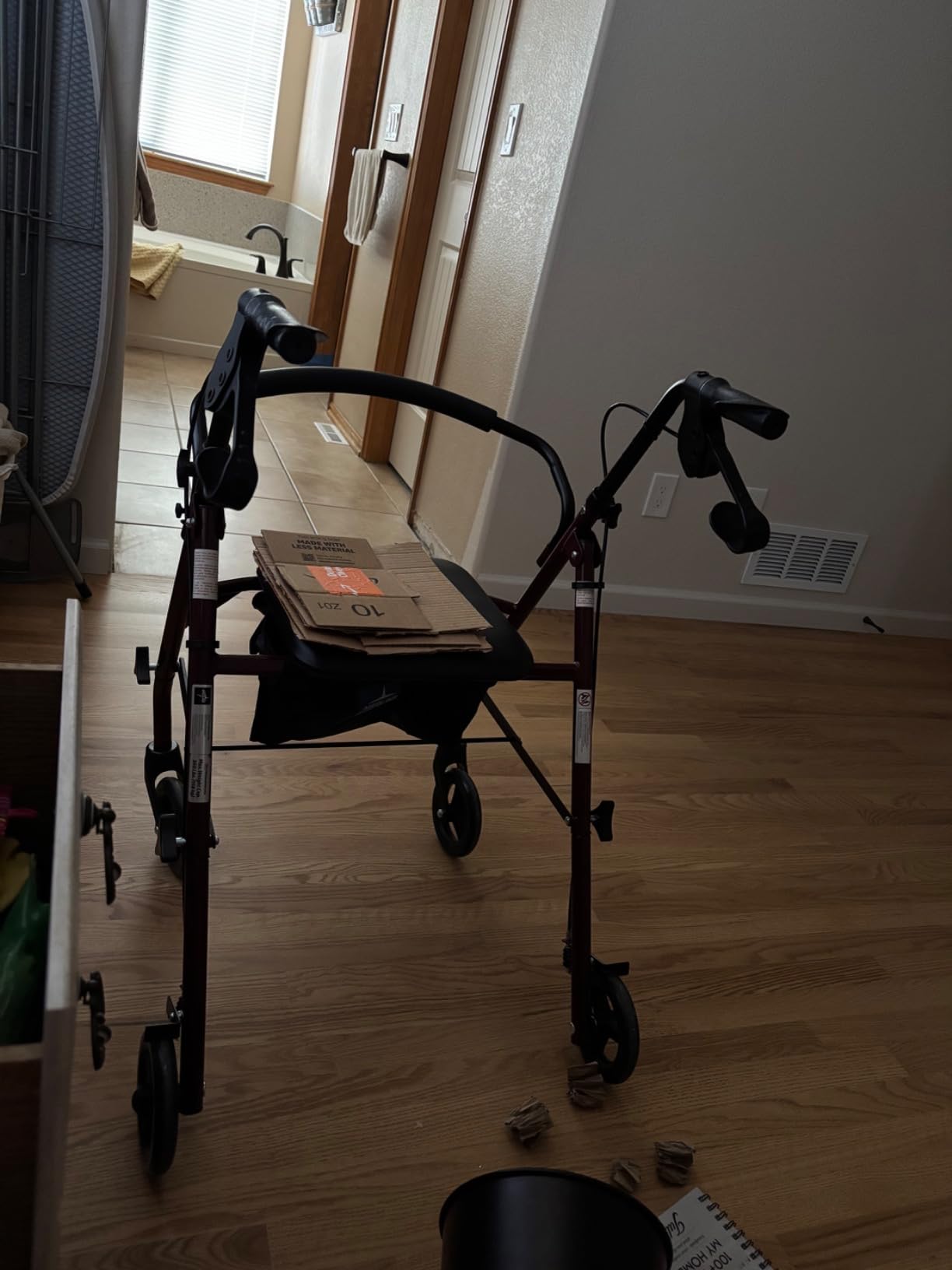 Medline Steel Rollator Walker with Seat, Burgundy, 350 lb. Weight Capacity, 6” Wheels, Foldable, Adjustable Handles, Rolling Walker for Seniors, Walker for Mobility Impaired customer photo 2
