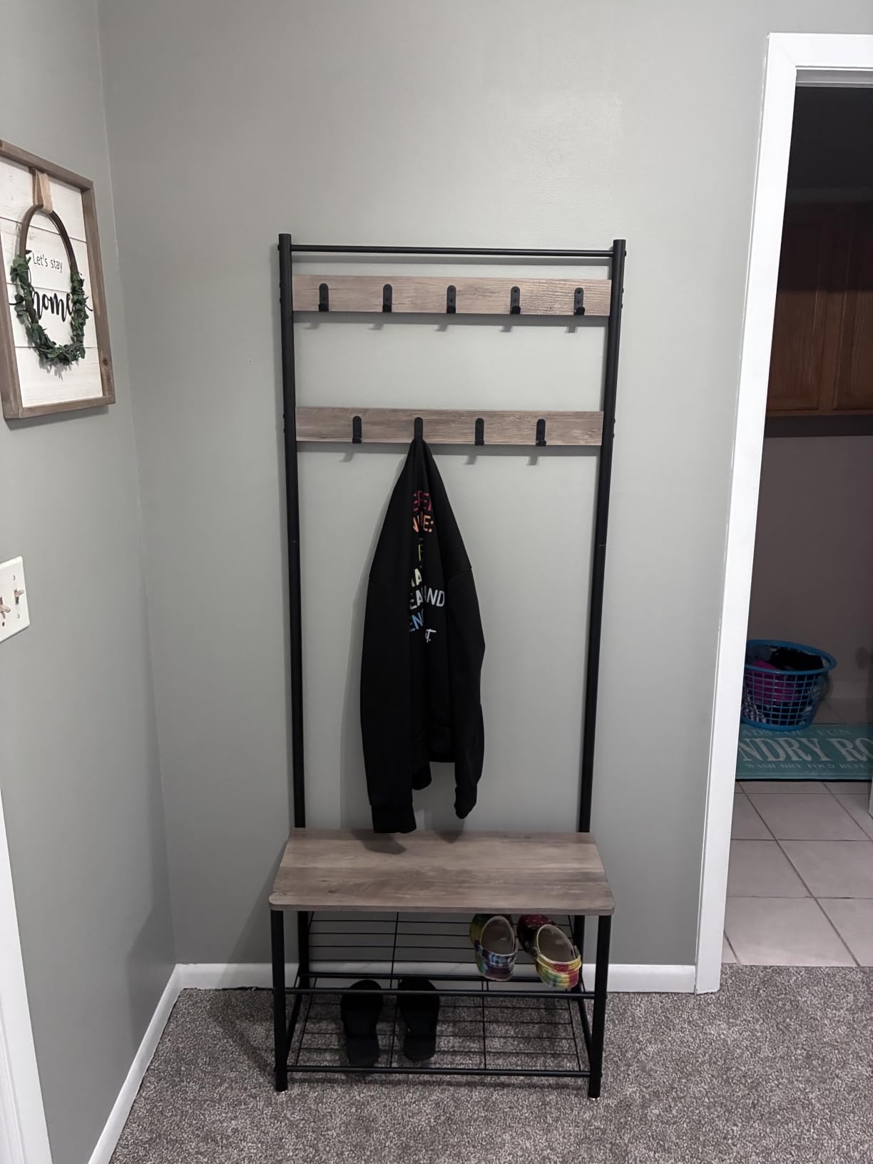 VASAGLE Coat Rack, Hall Tree with Shoe Storage Bench, 3-in-1, Steel Frame customer photo 1