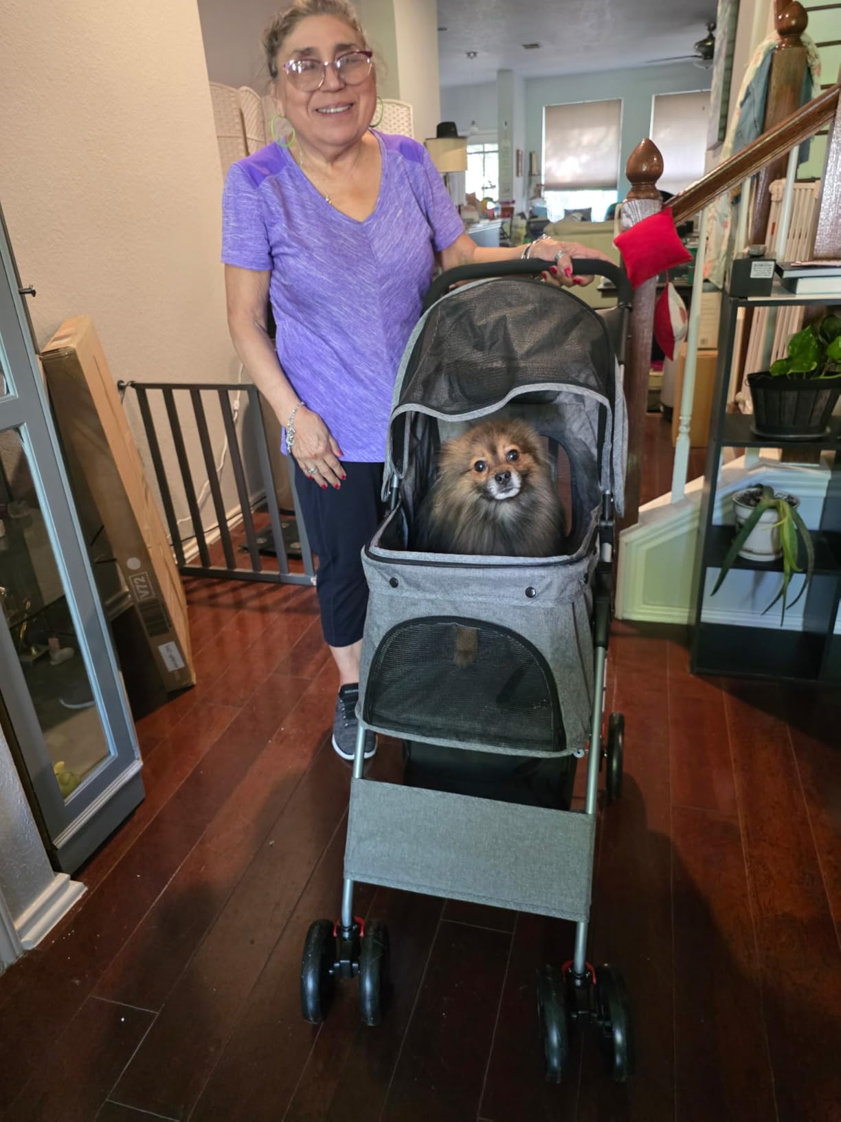 ZENY Foldable Pet Stroller, Cat/Dog Stroller with 4 Wheel, Pet Travel Carrier Strolling Cart with Storage Basket, Cup Holder (Black) customer photo 1
