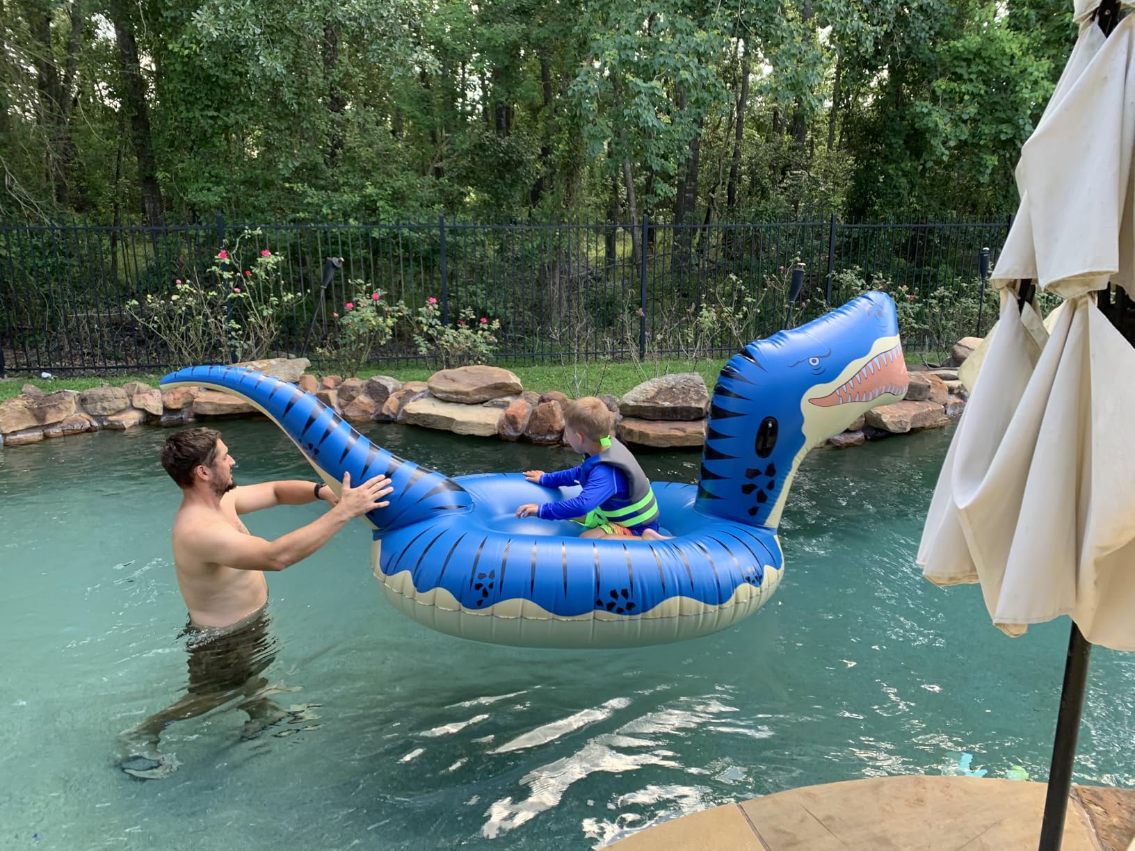 Jasonwell Inflatable Dinosaur Swimming Pool Float for Kids Boys Girls Adults 124'' Giant Tyrannosaurus Rex Floatie Summer Beach Ride on Party Pool Raft Lounge Toys customer photo 1