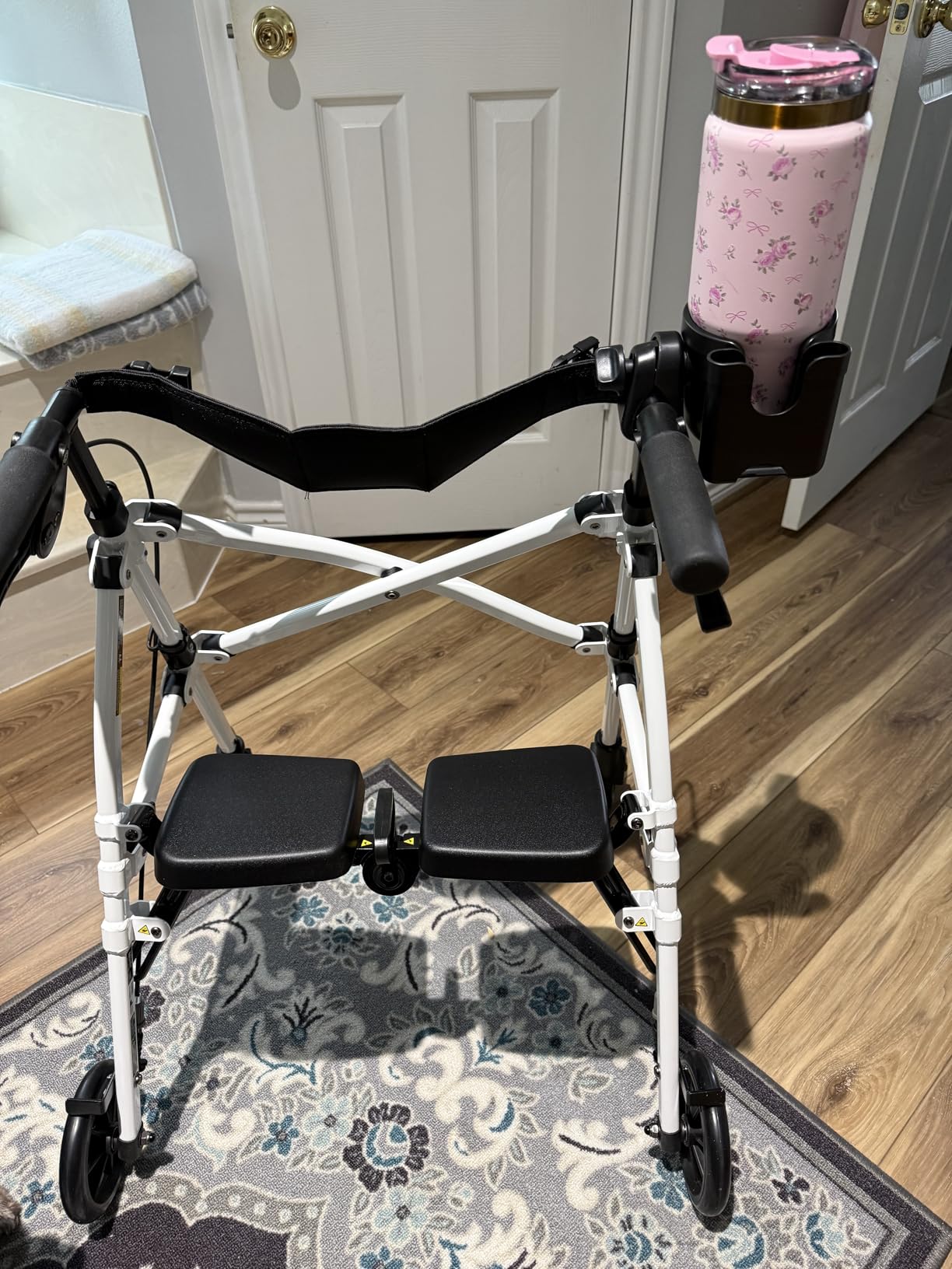 Stander Space Saver Rollator, Lightweight Folding Rolling Walker with Seat for Seniors & Adults, 4-Wheel Mobility Aid with 6-inch Wheels, Locking Brakes & Padded Seat with Backrest, Cobalt Blue customer photo 1