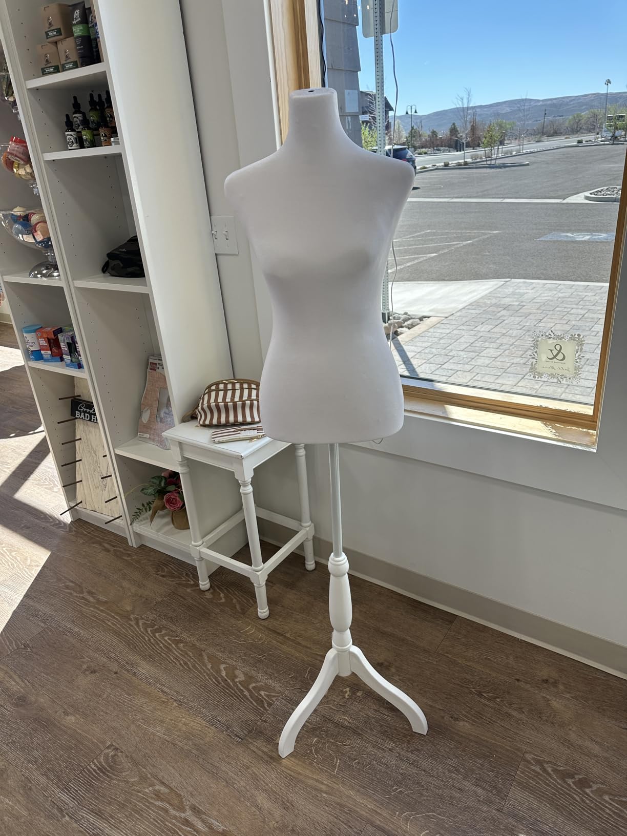 Female Dress Form Mannequin Torso Body with Adjustable Tripod Stand Dress Jewelry Display (White) customer photo 2