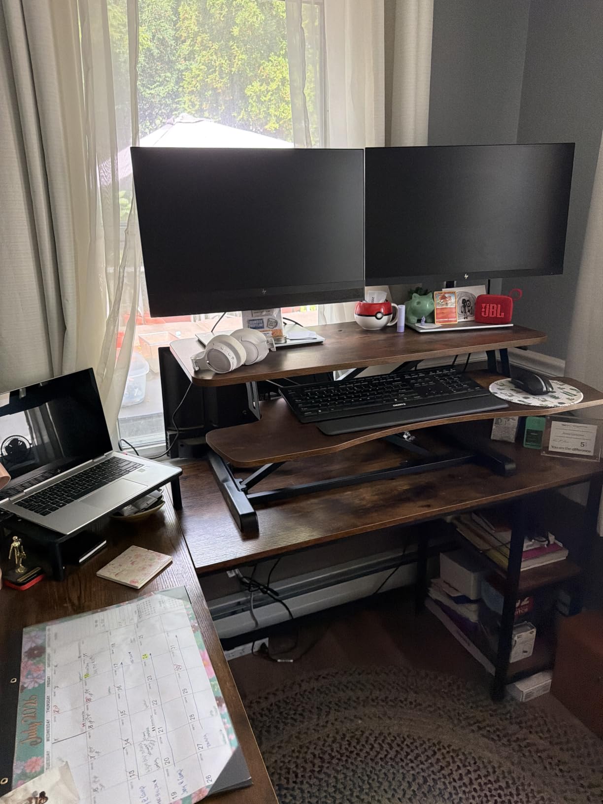 VIVO Black 48 in Standing Desk Converter, DESK-V048KB | Extra Large, Height Adjustable, Stand Up Desk Riser, Keyboard Tray, Dual Monitor & Laptop Workstation, Black Frame, K Series customer photo 1
