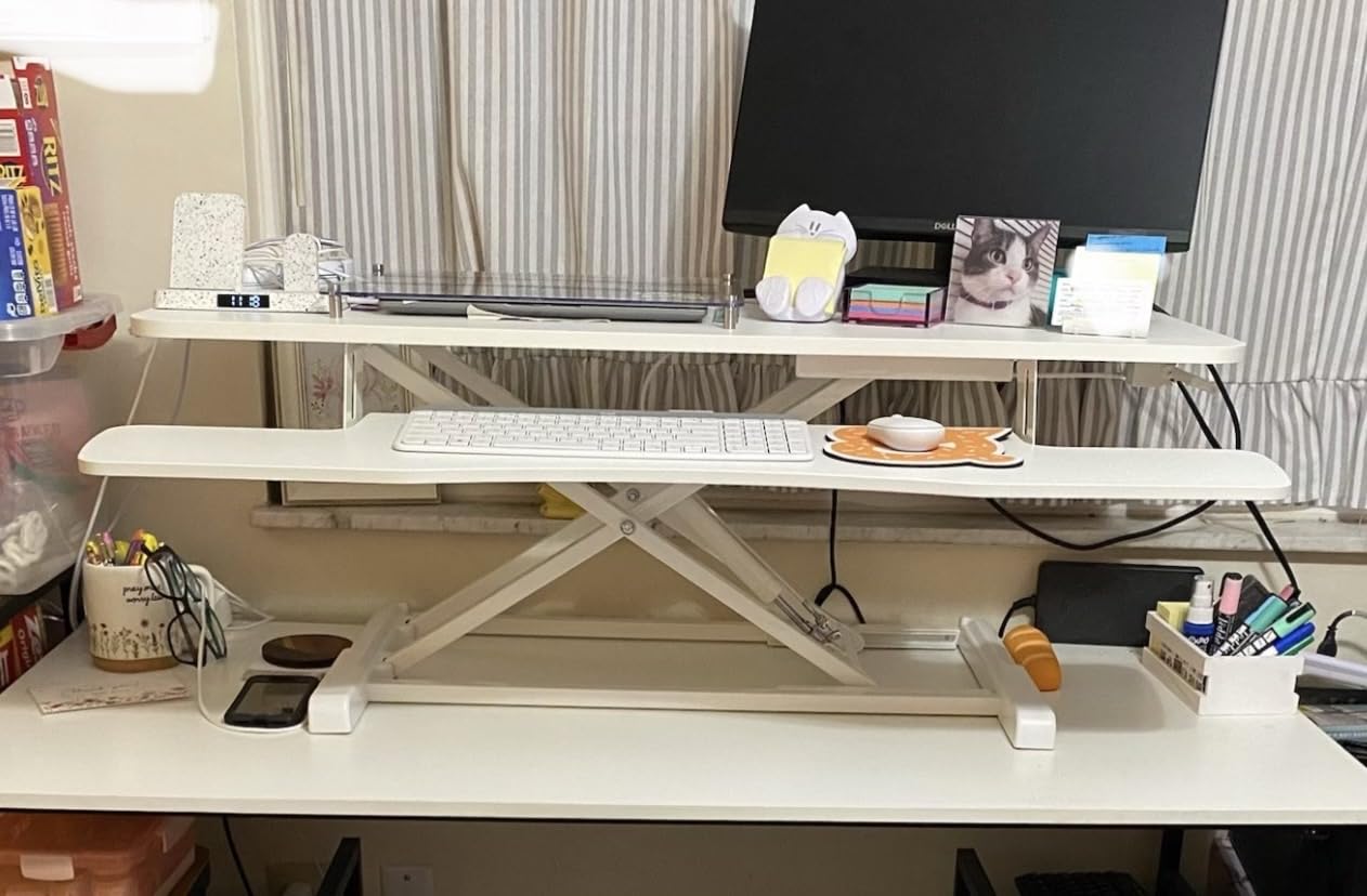 VIVO Black 48 in Standing Desk Converter, DESK-V048KB | Extra Large, Height Adjustable, Stand Up Desk Riser, Keyboard Tray, Dual Monitor & Laptop Workstation, Black Frame, K Series customer photo 2