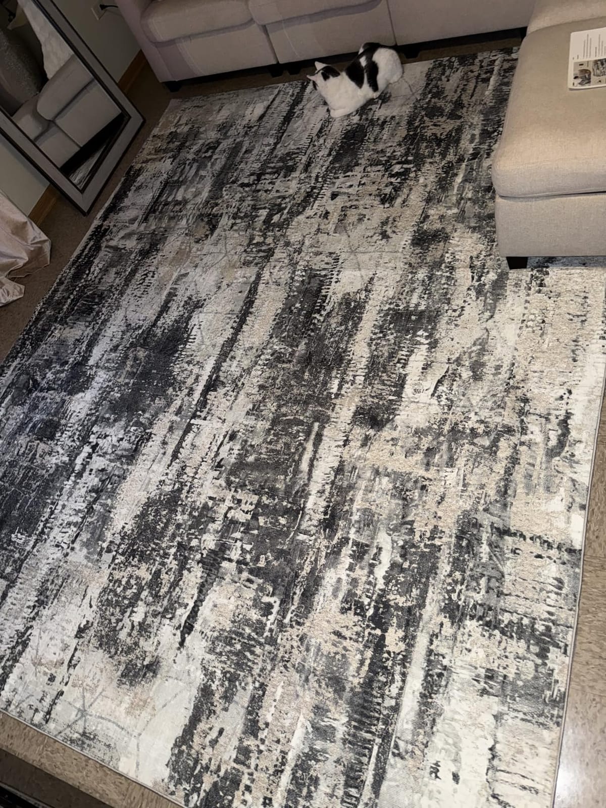8x10 Area Rugs for Living Room: Washable Abstract Black Grey Gold Carpet | Non-slip TPE backing makes this washable soft low-pile rug safe & durable, Pet-friendly decor for dining room,nursery,office customer photo 2