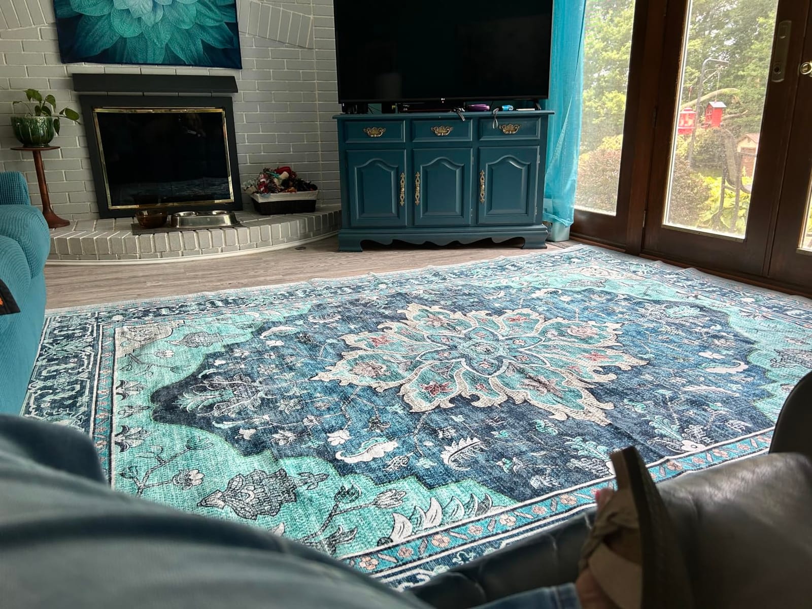 RELEANY Washable Area Rug, 5'x7', Brick/Brown/Green | Non-Slip, Water Repellent, Pet Friendly, Easy to Clean, Vintage Floral Boho Decor for Living Room Bedroom Dining Room Office customer photo 2