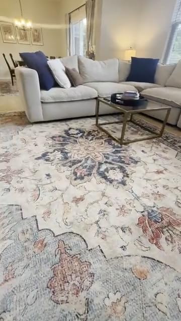 RELEANY Washable Area Rug, 8'x10', Brick/Brown/Green - Non-Slip, Water Repellent, Pet Friendly, Easy to Clean, Vintage Floral Boho Decor for Living Room Bedroom Dining Room customer photo 1