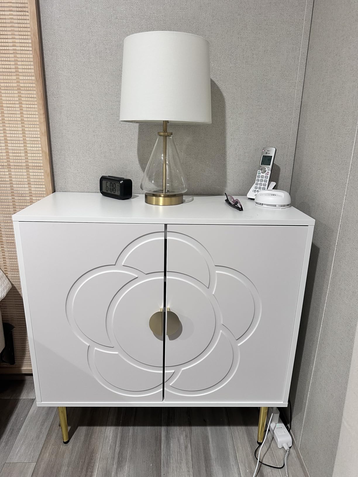 TOLEAD Storage Cabinet, Modern Cabinet with Decorative Flower Pattern Doors, Accent Sideboard Buffet Cabinet for Hallway, Living Room, Kitchen, White customer photo 1