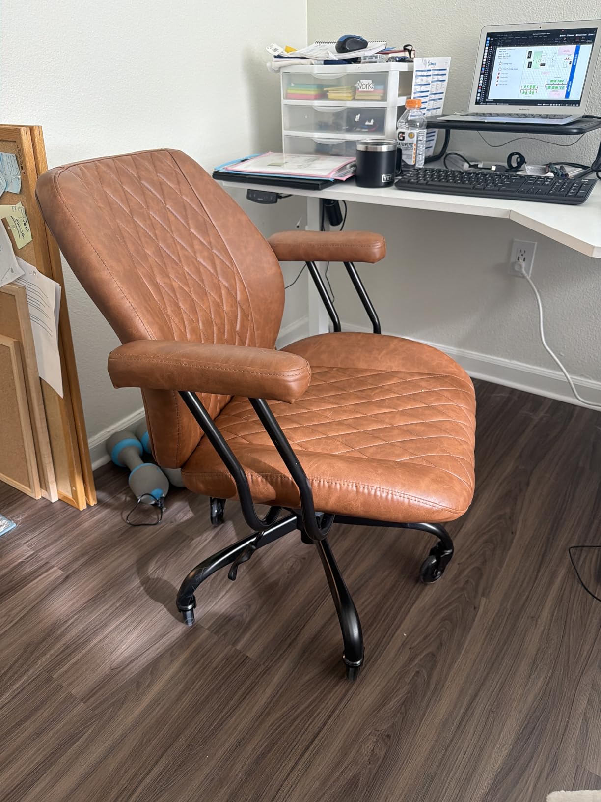 YFO Home Office Desk Chair Office Rubber Casters Ergonomic Computer Chair with Lumbar Support Adjustable Height Rolling Swivel Executive Task Armrests Chair, Brown Leather customer photo 1