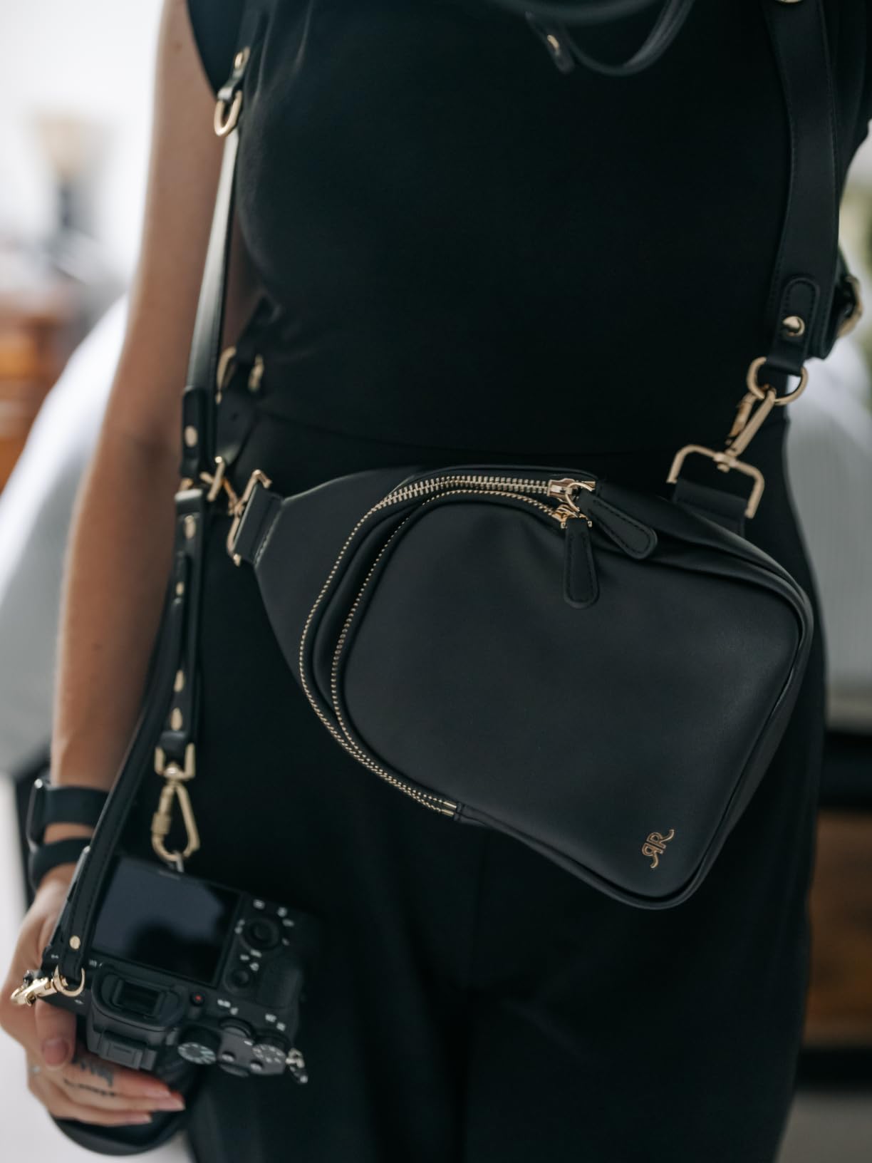 Ruby+Rae The Duo Camera Harness & Crossbody Bag, Camera Harness with Removable Crossbody Bag, Vegan Leather, Suede Interior customer photo 1