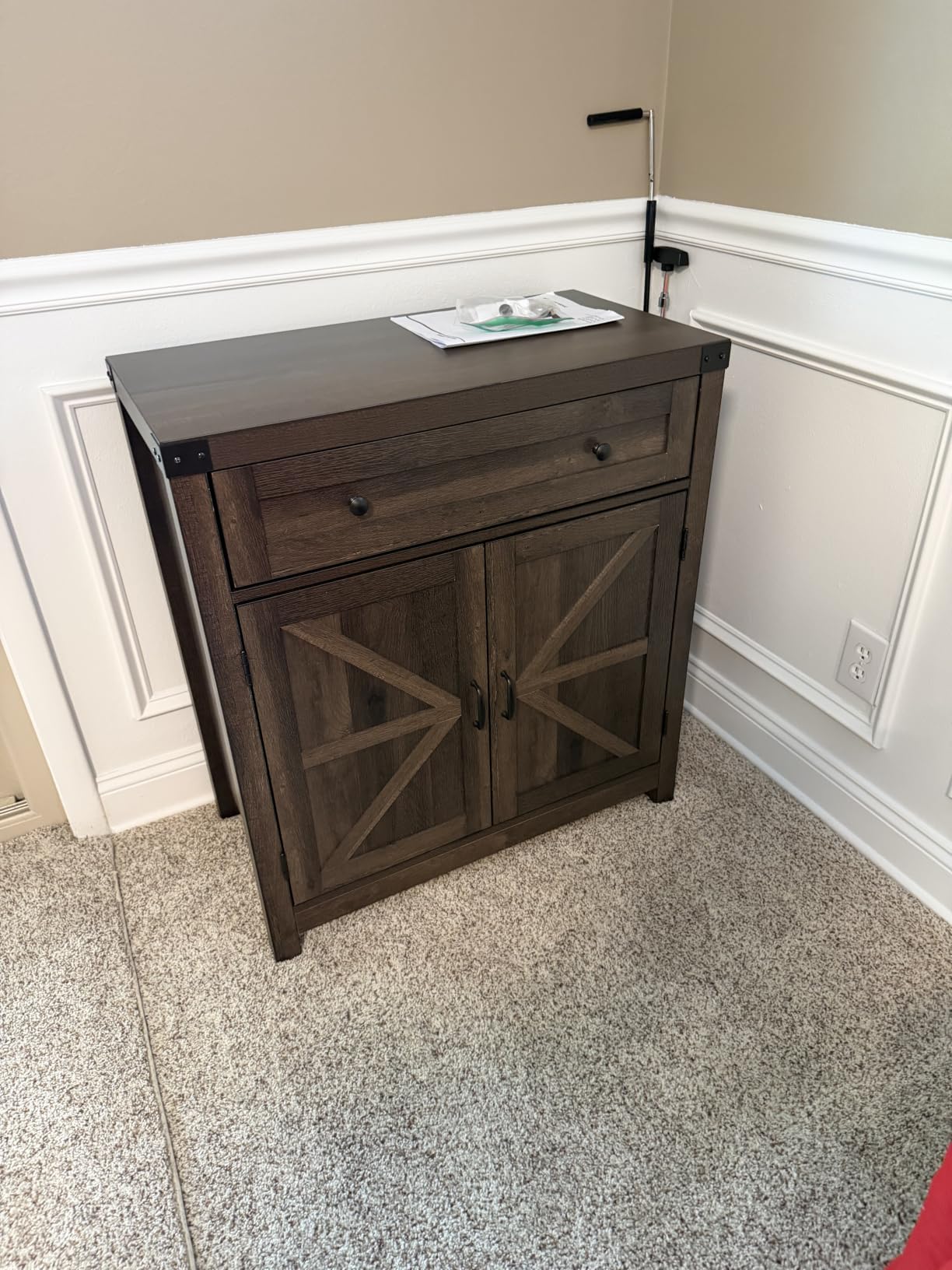 HOSTACK Kitchen Storage Cabinet, Farmhouse Coffee Bar Cabinet, Dark Brown, Small Buffet Cabinet with Doors & Wide Drawer, Wood Sideboard Buffet, Entry Table w/ Adjustable Shelf for Dining Living Room customer photo 2