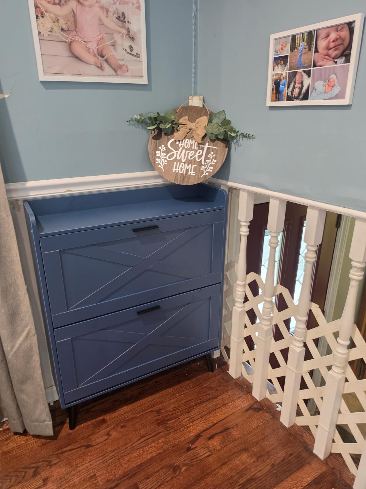 Homleke Farmhouse Shoe Storage Cabinet with Flip Drawers & Barn Door Design customer photo 1