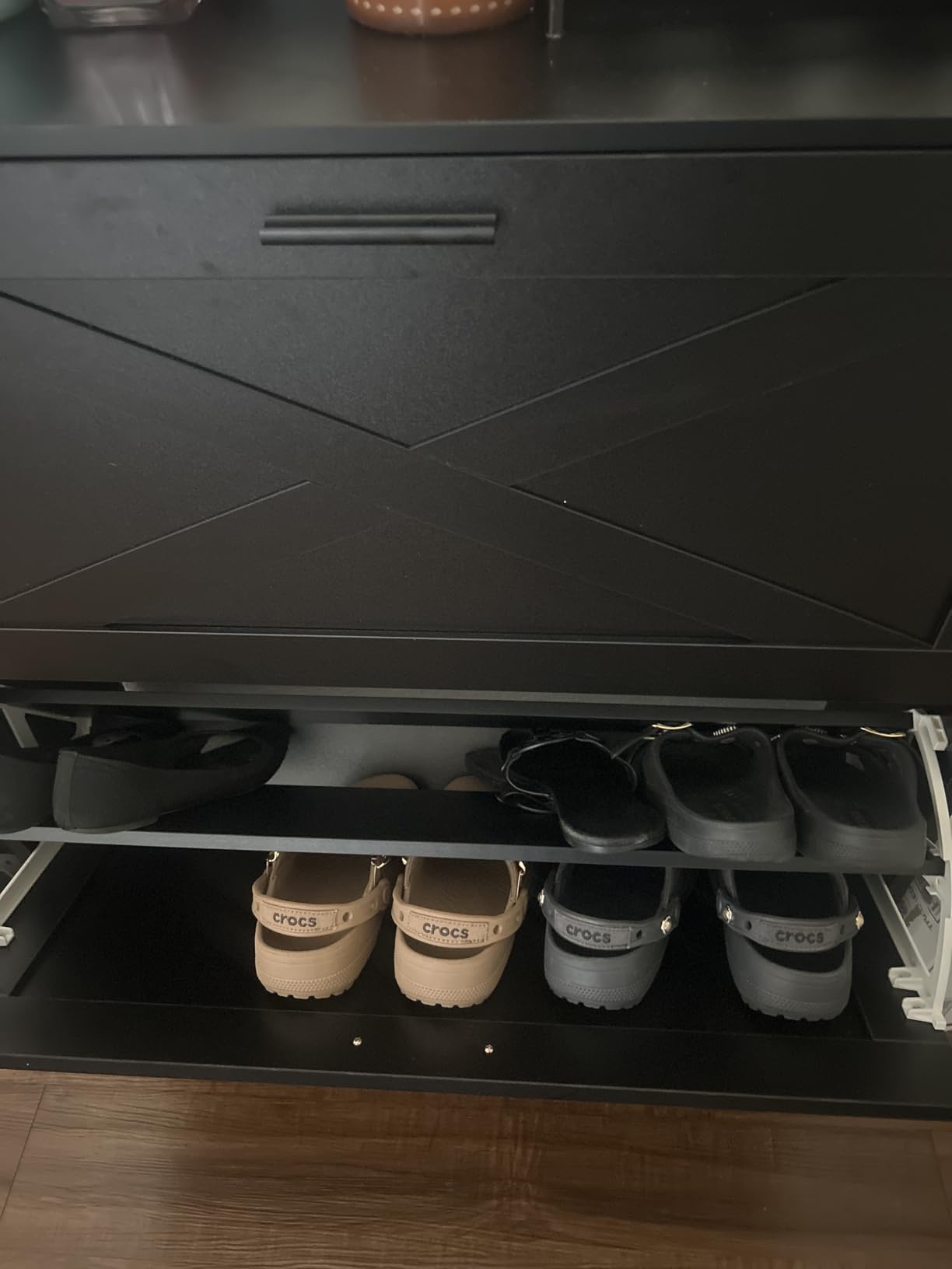Homleke Farmhouse Shoe Storage Cabinet with Flip Drawers & Barn Door Design customer photo 2