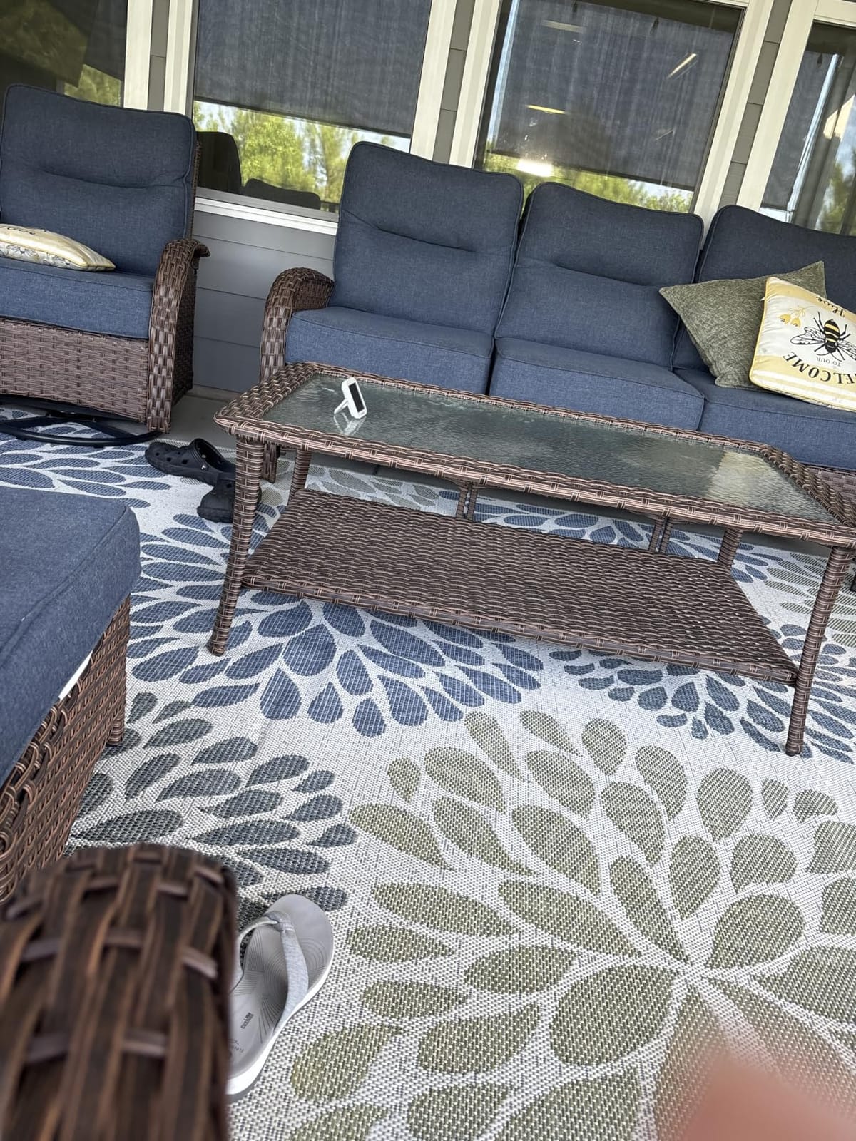 Beverly Rug Outdoor Rug 6x9 Modern Bordered Area Rugs for Indoor and Outdoor Patio Deck Porch Garden Waterproof Weather Sun Resistant Washable Outside Carpet (6 x 9 Navy) customer photo 1