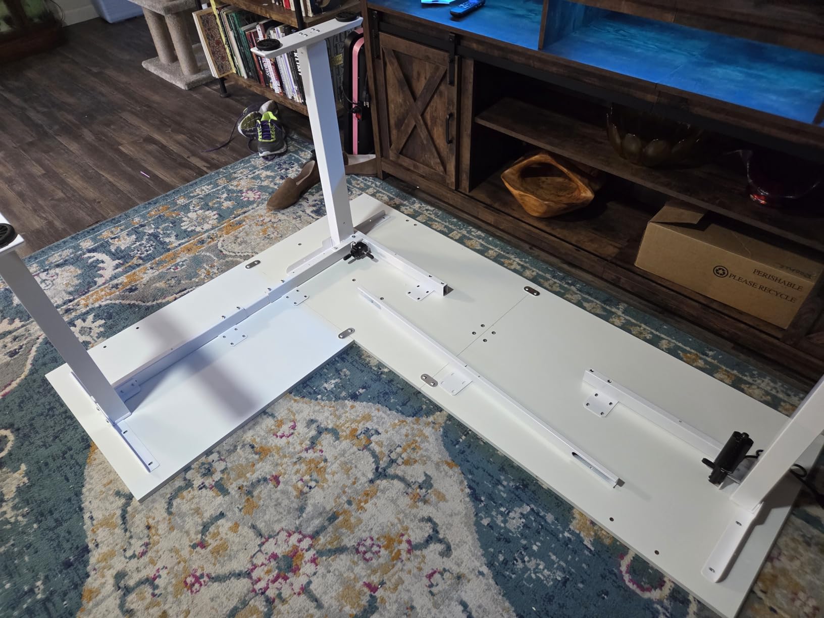 Casaottima 63 Inch L Shaped Electric Standing Desk, Reversible Corner Desk with Height Adjustment, White customer photo 1
