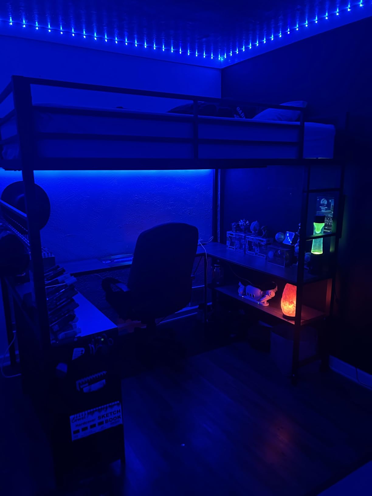 ADORNEVE Loft Bed Full Size with U-Shaped Desk, 6 Storage Drawers, Grey | Metal Loft Bed with Power Outlet, LED Light, 2 Storage Shelves, Safety Guardrail & Ladders, No Box Spring Needed customer photo 1