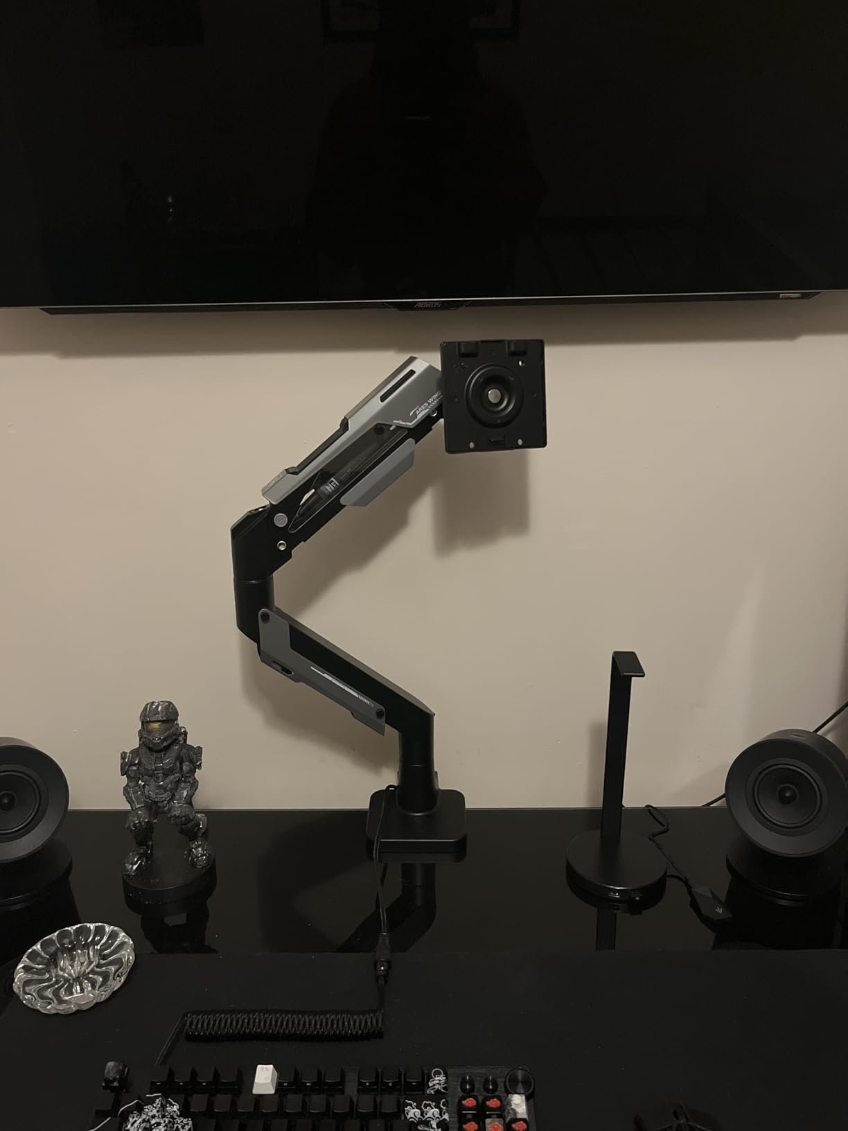 ARES WING Heavy Duty Monitor Arm for 24-57 Inch Screens, Black | Gas Spring Aluminum Monitor Mount for Ultrawide Screens up to 66 lbs with Clamp/Grommet Desk Mount, 75/100/200 Vesa Mount customer photo 1