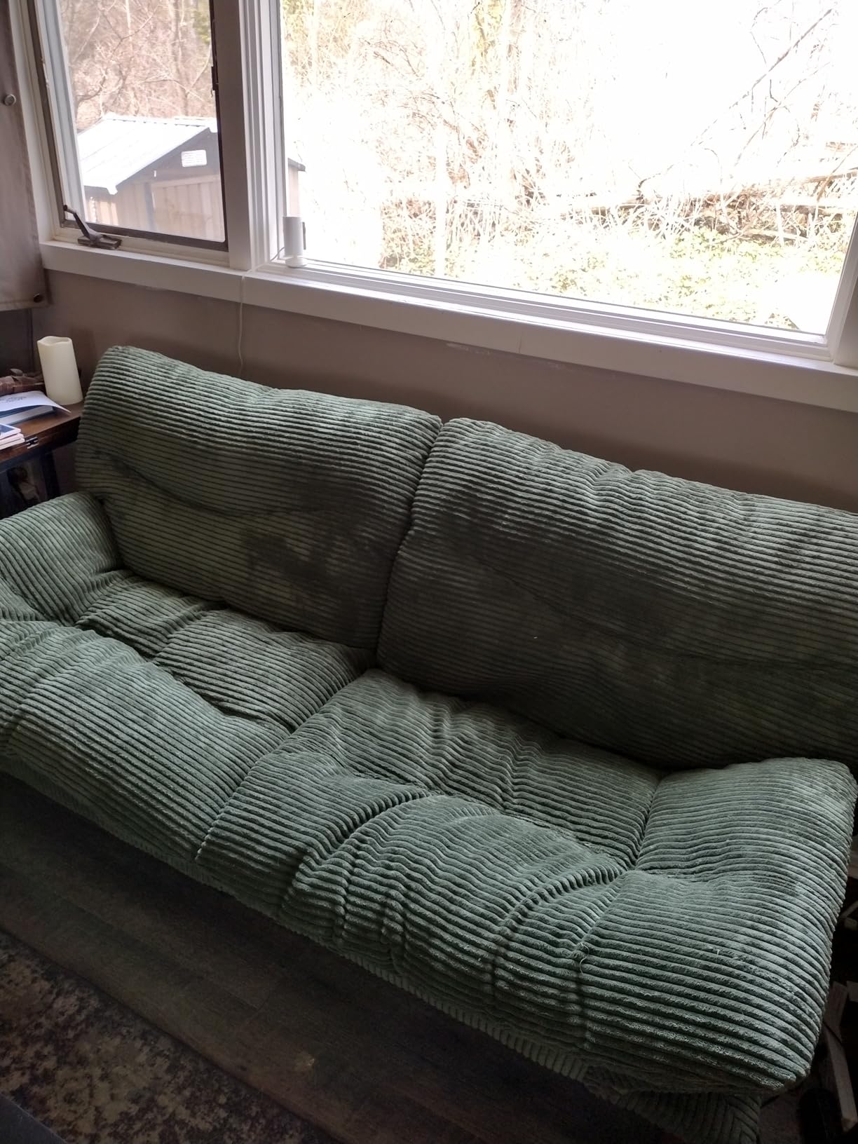 Amada 66 inch Convertible Corduroy Futon Sofa Bed, Green | Adjustable Backrest and Armrests, Solid Wood Frame, Quick Assembly, Loveseat for Small Spaces, Apartments and Offices customer photo 1