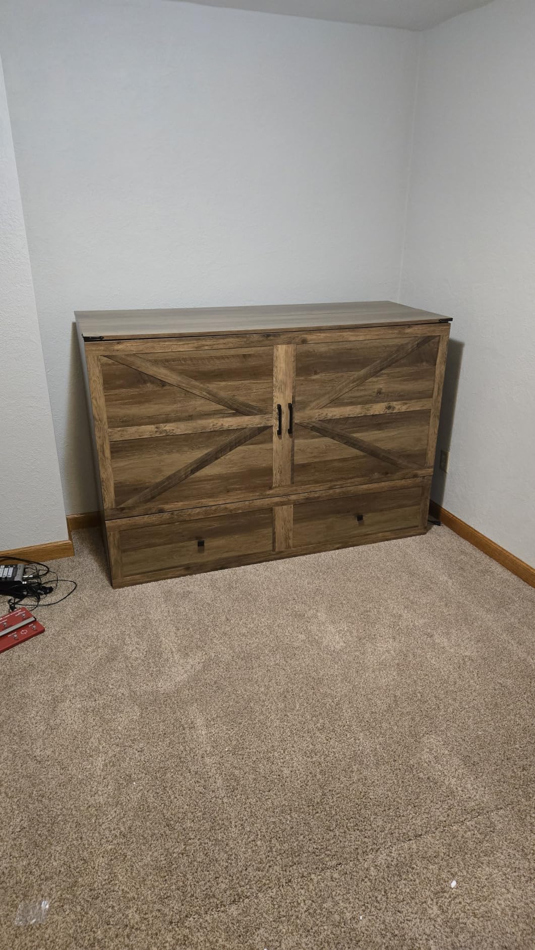 AMERLIFE Full Murphy Bed with Storage & Charging Station | Barnwood Wood Murphy Cabinet, Farmhouse Foldable Platform Bed, Large Drawer, Noisy Free, Guest Bedroom & Living Room customer photo 1
