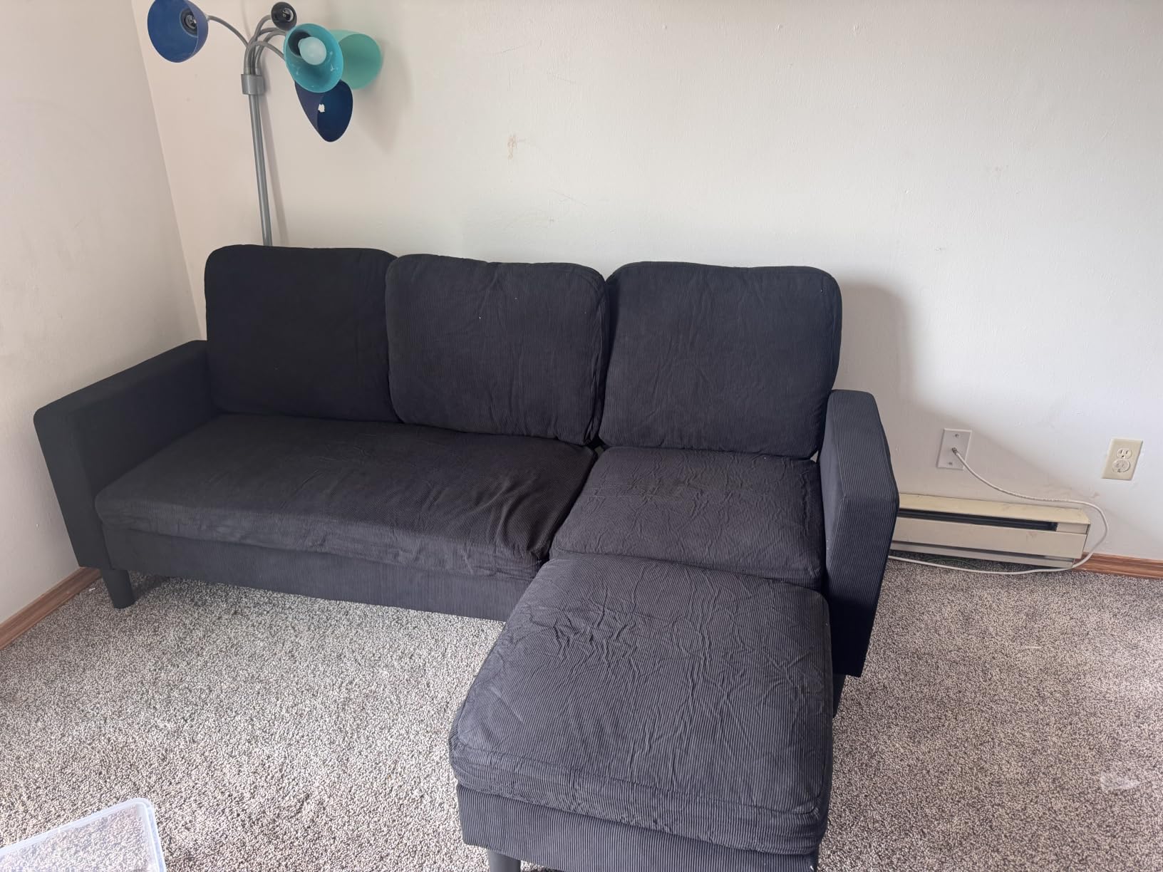 Shintenchi Modern Upholstered Sectional Sofa, L-Shaped Couch with Movable Ottoman and Reversible Chaise for Living Room, Black Corduroy Fabric customer photo 1