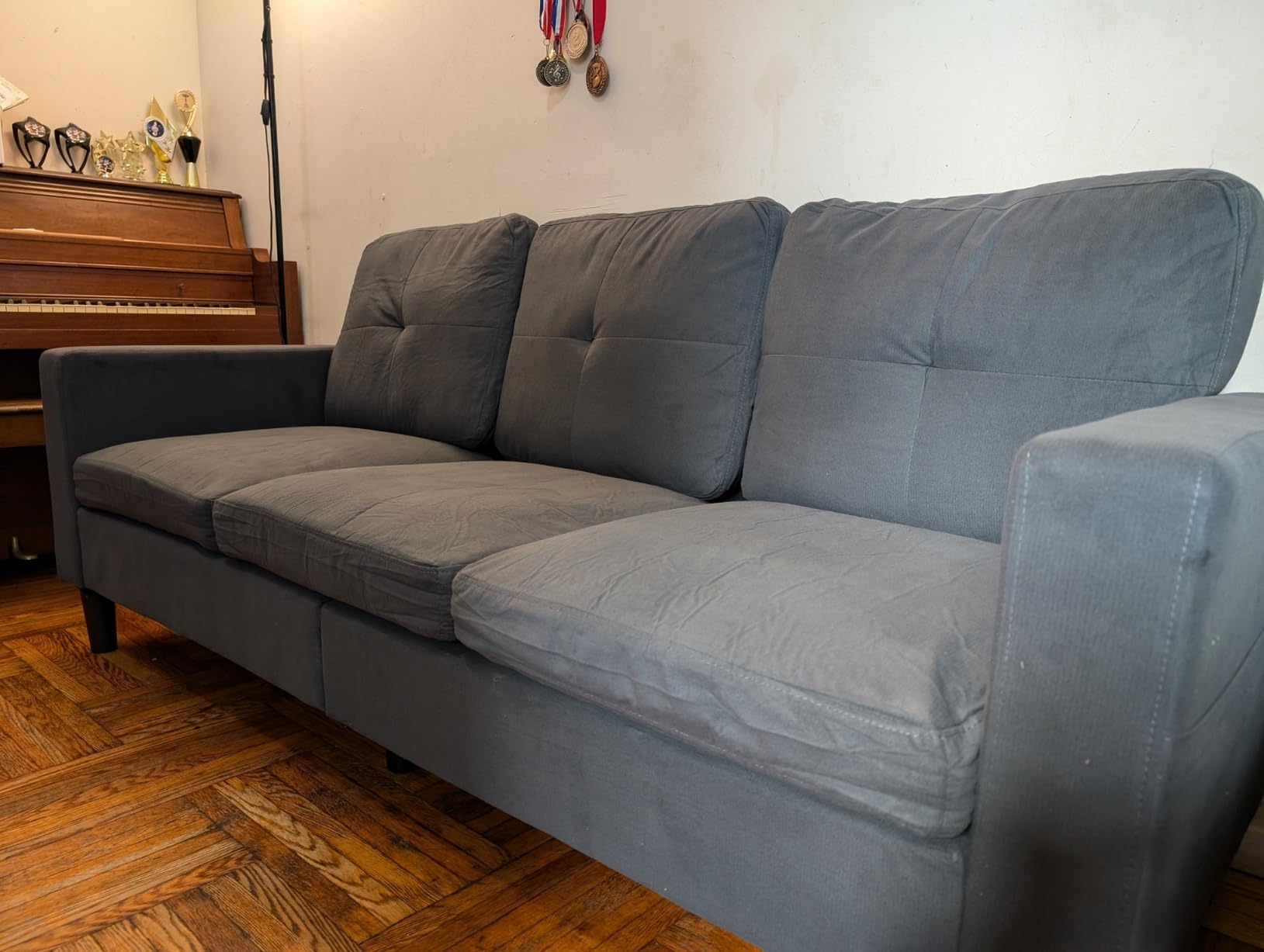 Shintenchi Modern Upholstered Sectional Sofa, L-Shaped Couch with Movable Ottoman and Reversible Chaise for Living Room, Black Corduroy Fabric customer photo 2