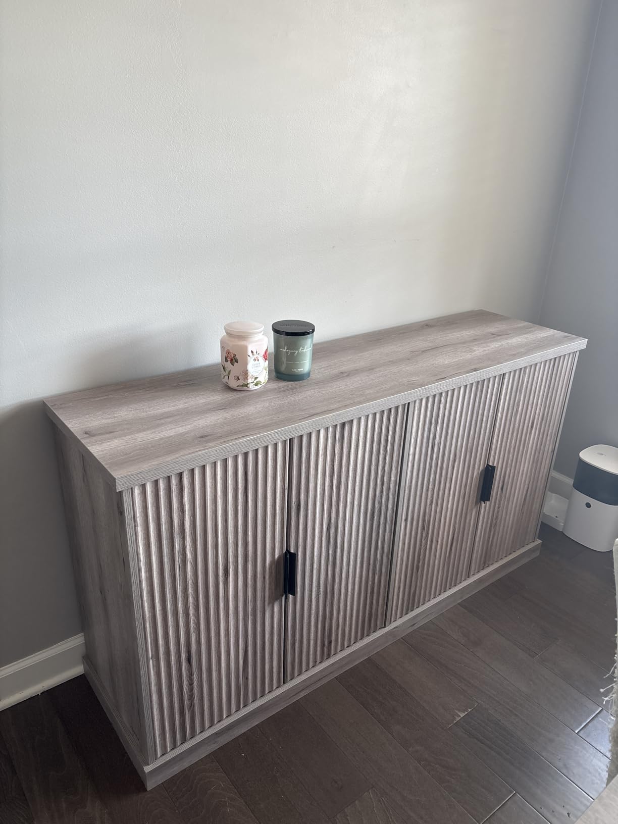 VASAGLE MAXE Collection - Buffet Cabinet, Fluted Console Cabinet, Sideboard with Adjustable Shelf, Mid Century Modern Buffet Table, 15.8 x 29.9 x 31.5 Inches, Oak Beige UBBK344Y01 customer photo 1