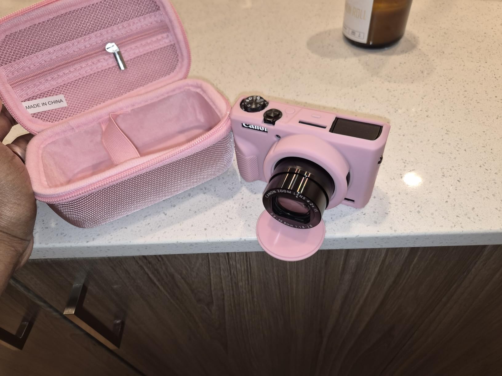 BOVKE Hard Case + Silicone Cover for Canon Powershot G7 X Mark III Digital Camera, Shockproof EVA Storage Bag with Soft Silicone Protective Case, Removable Lens Cover, Wrist Strap, Pink customer photo 1