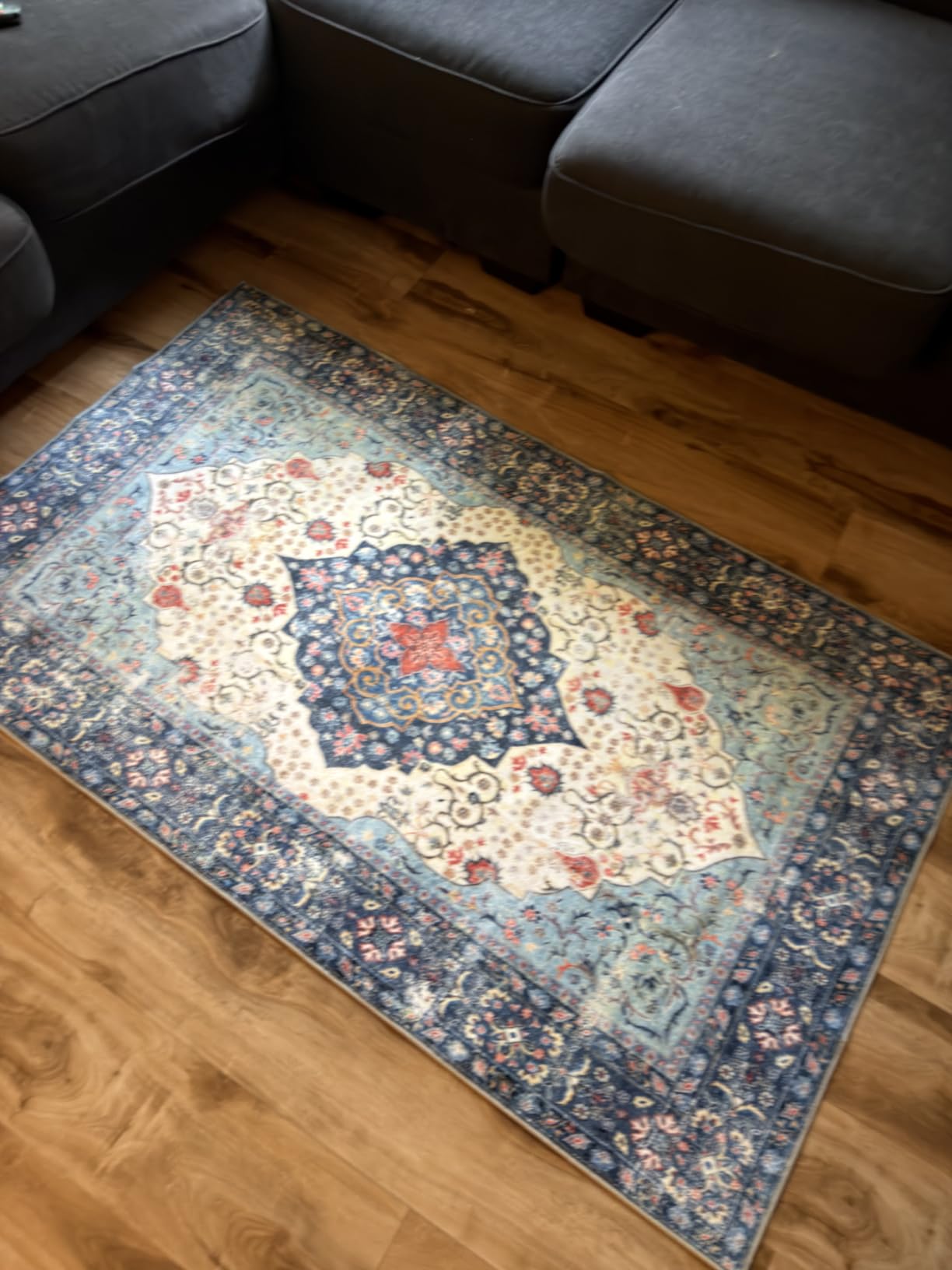 ANSSO Wool Rugs 8x10, 80% Merino Wool and 20% Cotton Soft Tufted Area Rug with Cotton Non-Slip Backing (Dark Gray) customer photo 2