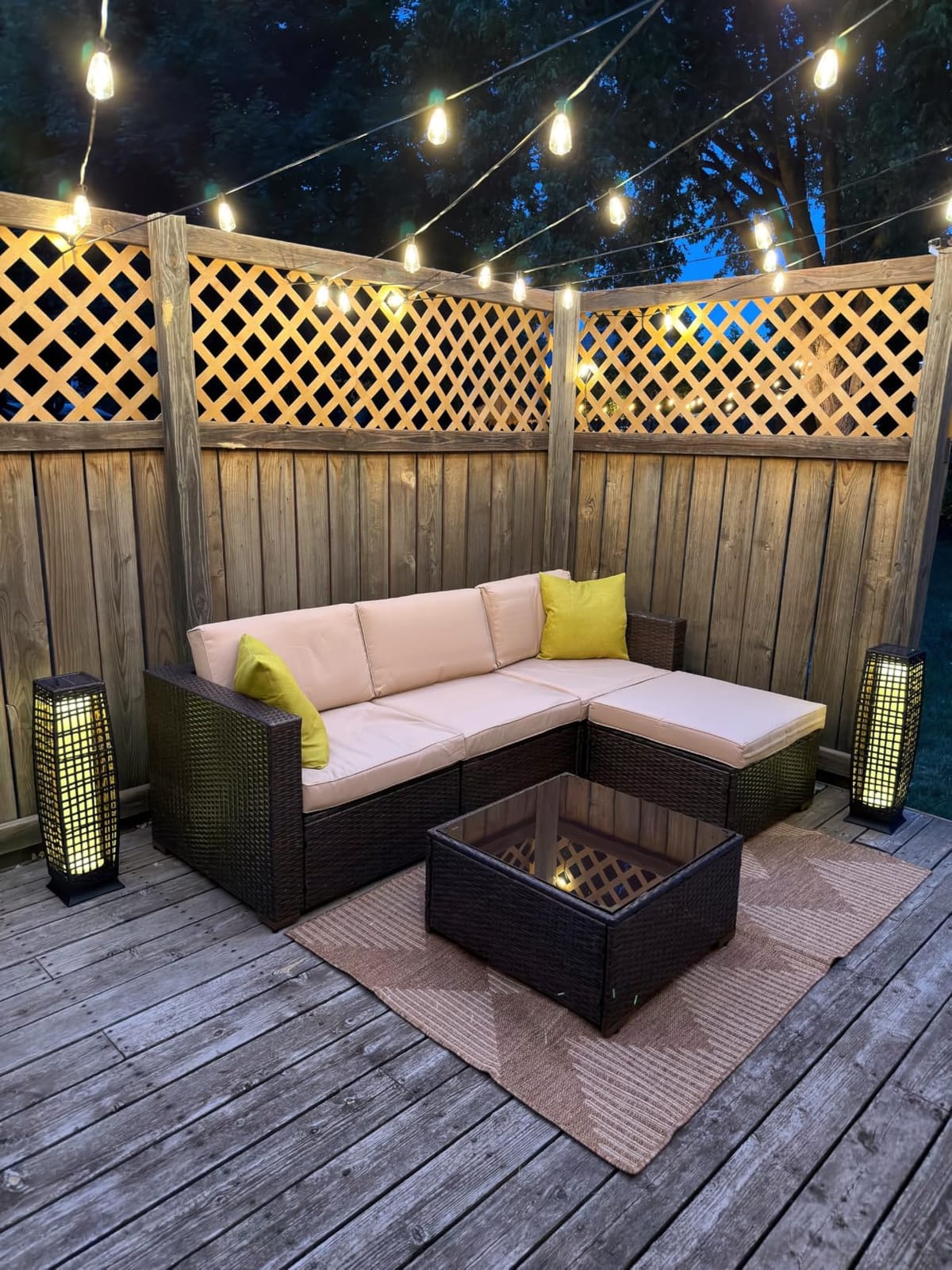 MontVoo-Outdoor Rug Carpet Patio Rug 5x7 ft Polypropylene Indoor Outdoor Rugs for Patio Deck Balcony Porch, Textured Weave, Durable for High Traffic, Fade-Resistant, Boho Geometric Neutral Brown customer photo 1
