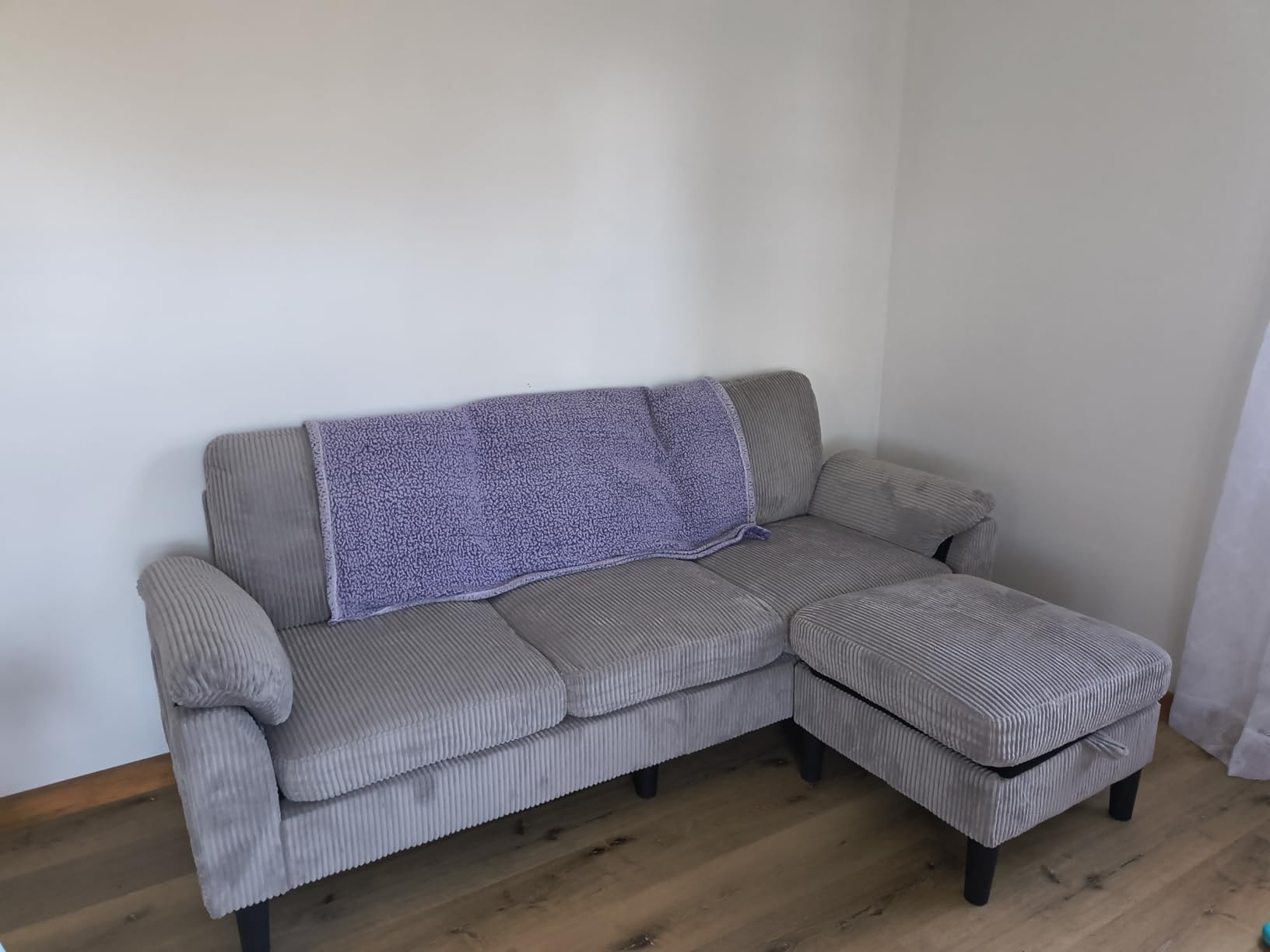 Vongrasig Convertible Sectional Sofa Couch, 3 Seat L Shaped Sofa with Removable Pillows Soft Corduroy Fabric Small Couches Mid Century for Living Room, Apartment and Office (Gray) customer photo 2