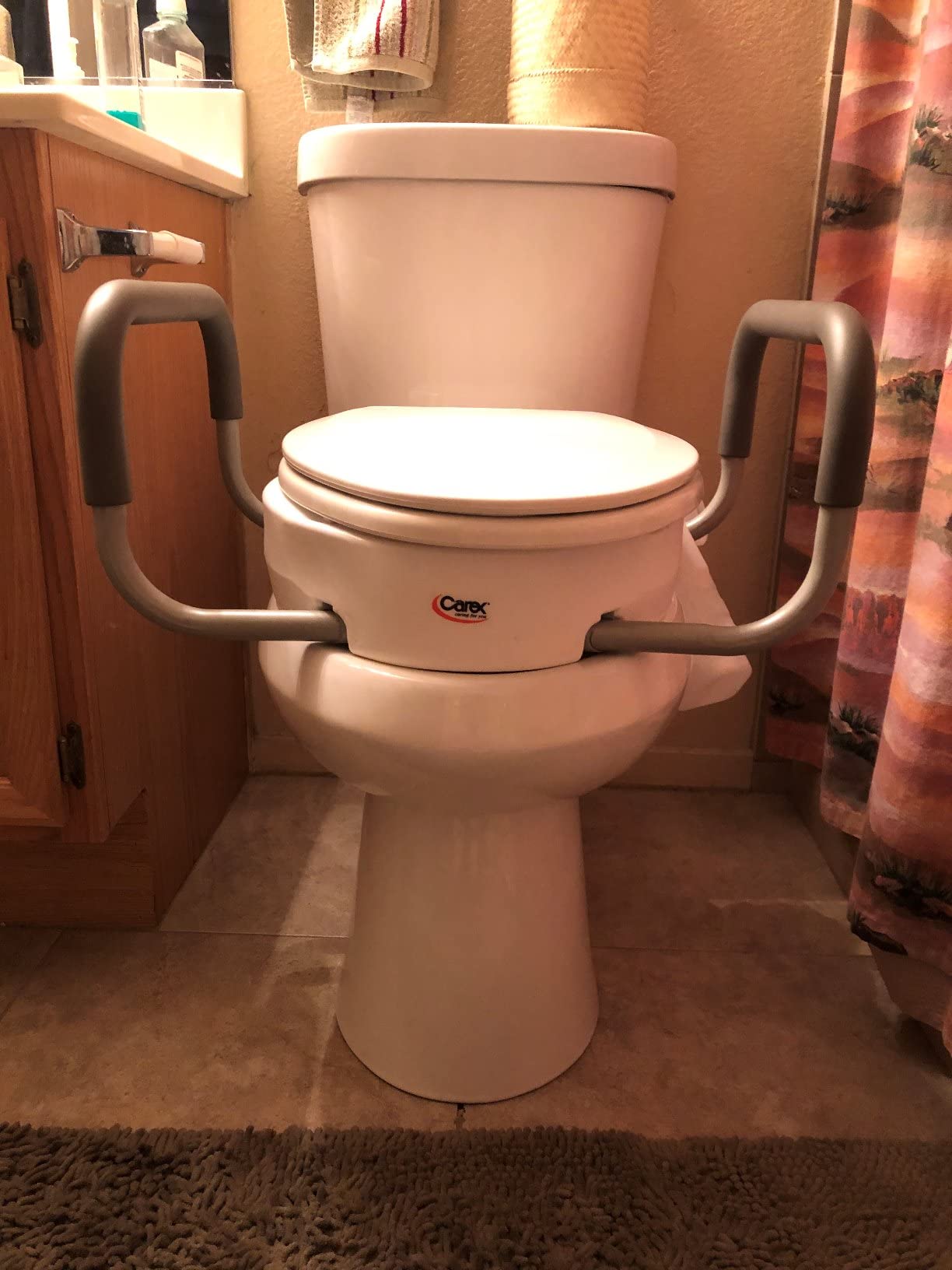 Carex 3.5 Inch Raised Toilet Seat with Arms, Elongated Toilet Seat Riser, Up to 250 lbs Capacity, Elevating & Raising Seat for Elderly & Handicap, Universal, Slip-Resistant with Padded Handles, White customer photo 2