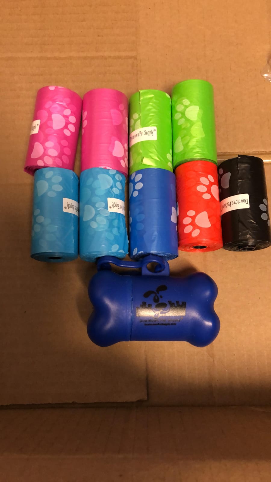 Downtown Pet Supply Poop Bags for Dogs with Dispenser, 500 Count - Leak-Proof Dog Waste Bags and Bone-Shaped Dog Poop Bags Holder for Leash - Rainbow with Paw Prints, 12.5