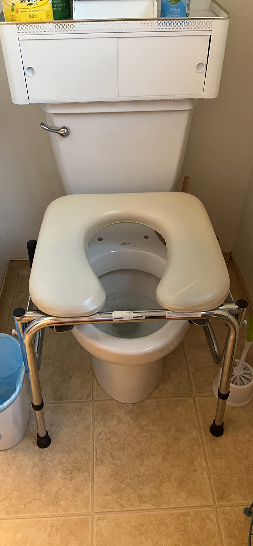 Medline Drop Arm Commode with Padded Seat and Backrest, Durable Toilet Chair for Adults and Seniors, Removable Pail, Splash Guard, Drop Down Arms for Easy Transfer, 350 lb. Weight Capacity, Tan customer photo 1