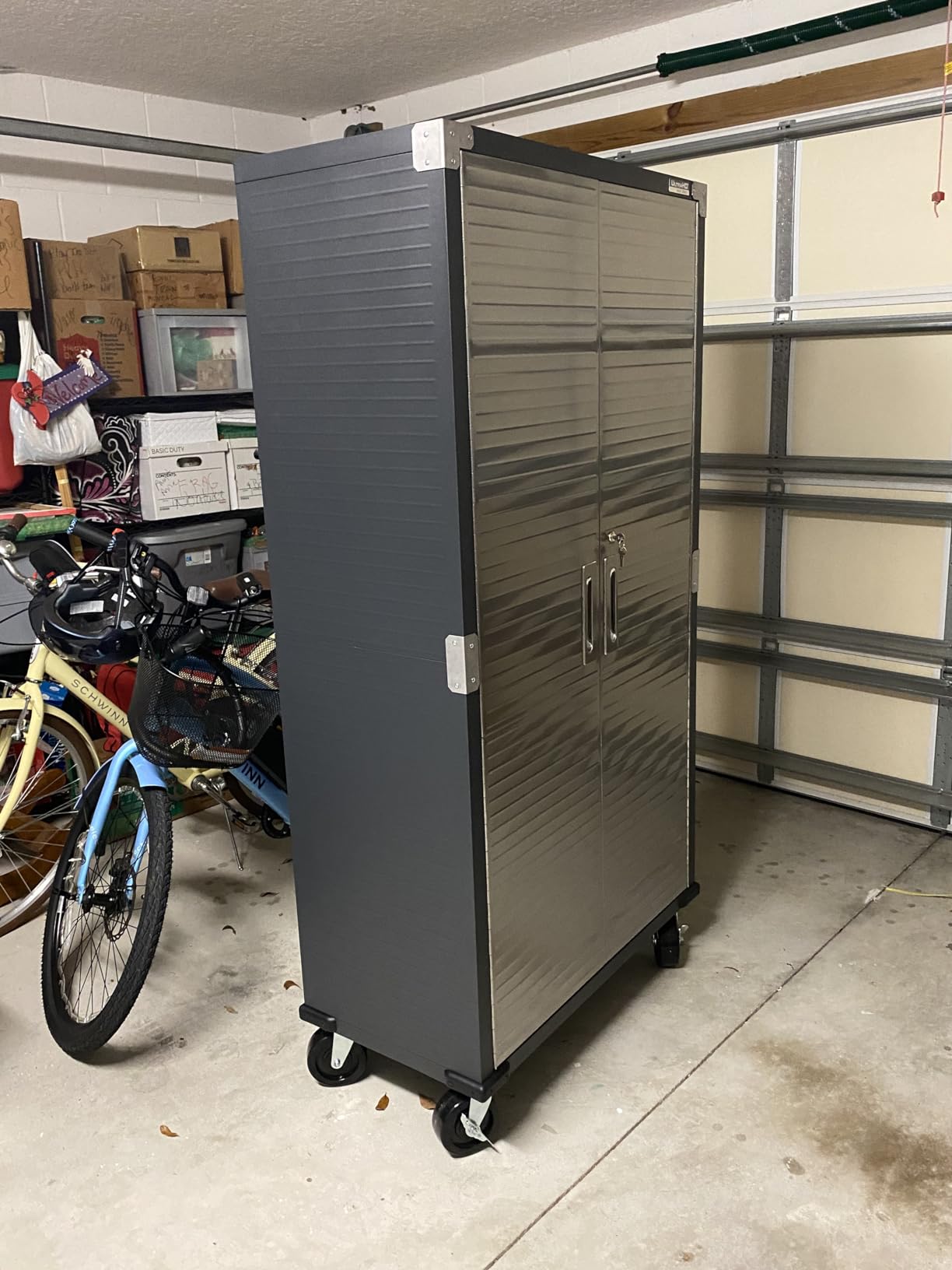 Seville Classics UltraHD Solid Steel Rolling Lockable Metal Storage Cabinet Locker Organizer, w/Adjustable Shelves for Garage, Warehouse, Office, Classroom, Granite, 36