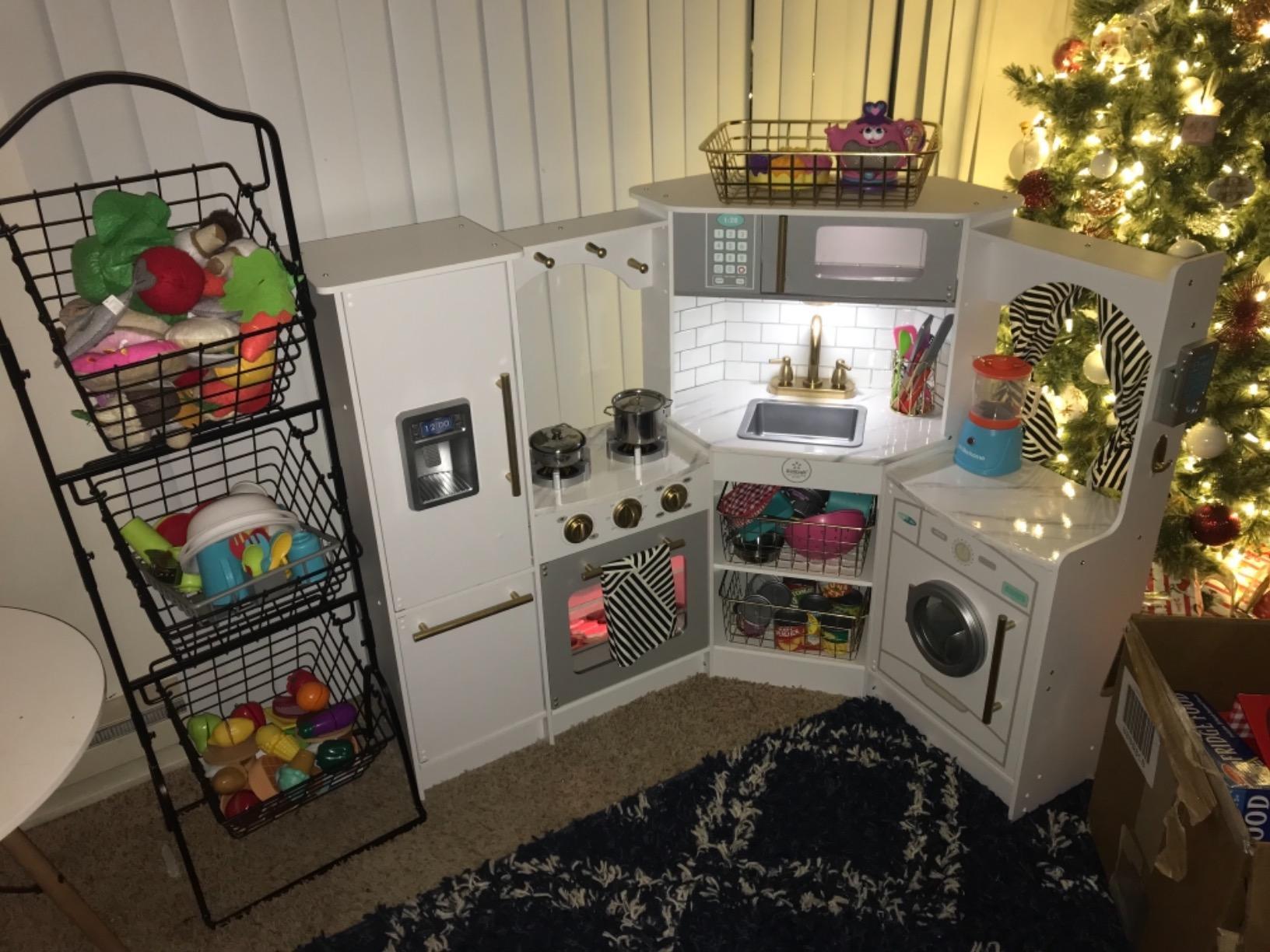 KidKraft Ultimate Corner Wooden Play Kitchen with Lights & Sounds, Play Phone and Curtains, Espresso, Gift for Ages 3+ customer photo 2