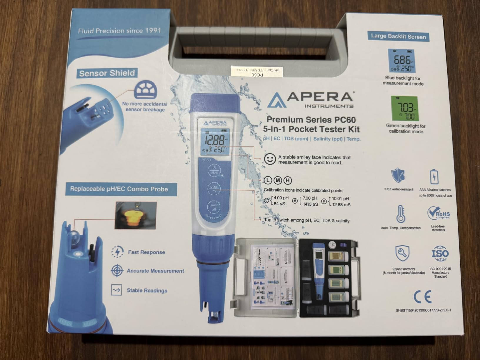 APERA INSTRUMENTS AI316 Premium Series PC60 5-in-1 Waterproof pH/EC (Conductivity) /TDS (ppm) /Salinity (ppt) /Temp. Multi-Parameter Pocket Tester Kit customer photo 2