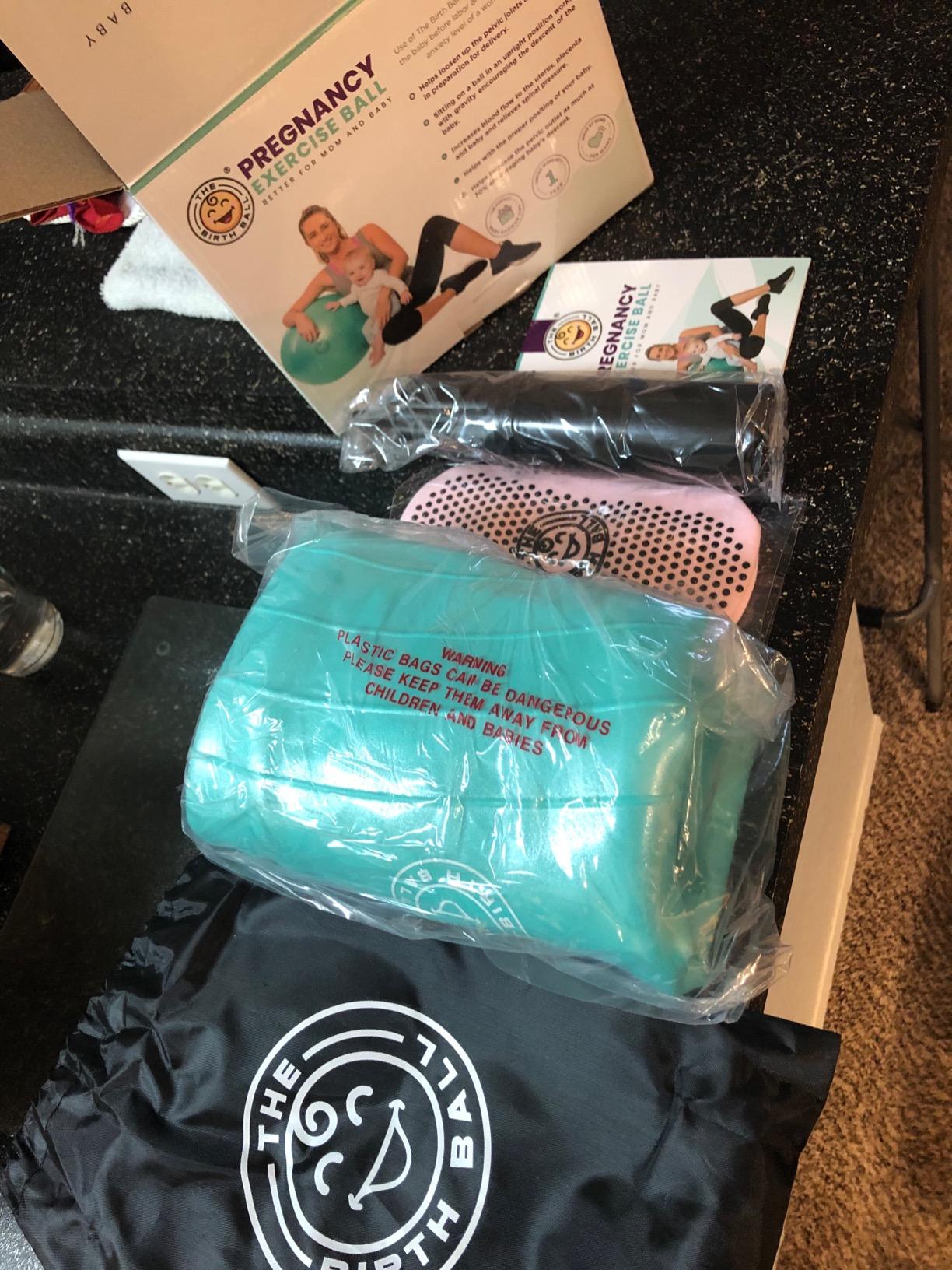 The Birth Ball - Birthing Ball for Pregnancy & Labor - 18 Page Pregnancy Ball Exercises Guide by Trimester - Non Slip Socks - How to Dilate, Induce, & Reposition Baby for Mom customer photo 1