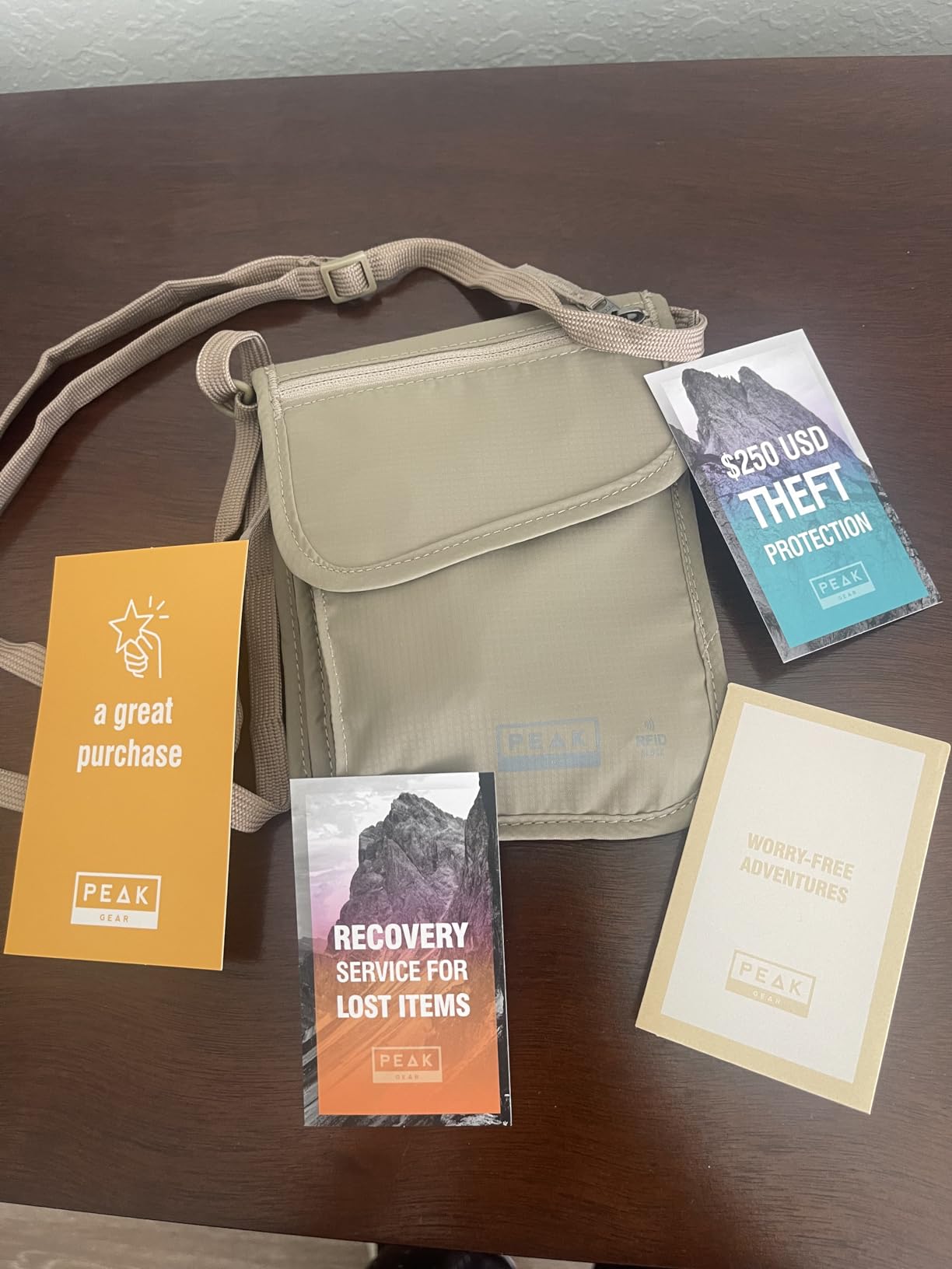 Peak Gear RFID Neck Wallet - The Original Travel Pouch with Adjustable Crossbody Strap + Theft Protection and Lost & Found Service | Beige customer photo 1