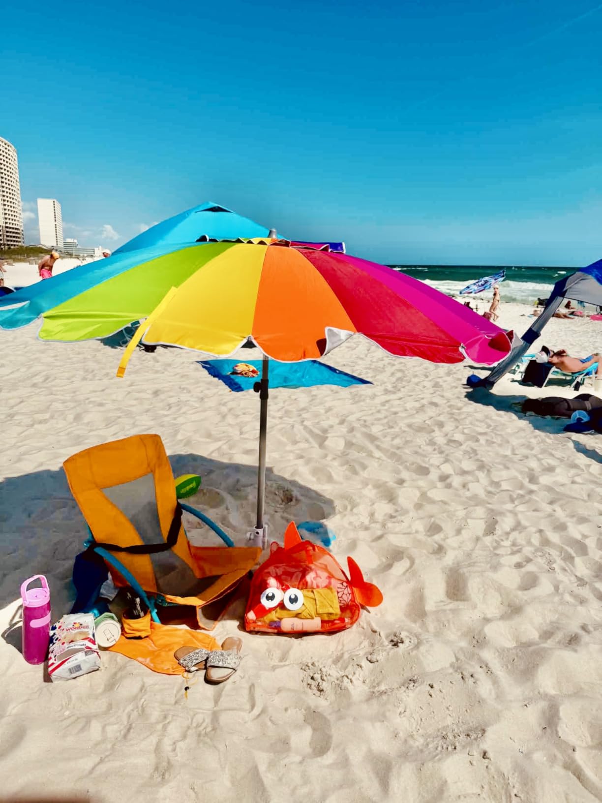 AMMSUN 7.5ft Heavy Duty HIGH Wind Beach Umbrella with sand anchor Vent Tilt Portable Sun Shelter, UV 50+ Protection Outdoor Sunshade Umbrellas Carry Bag for Patio Garden Pool Backyard Multicolor Blue customer photo 1