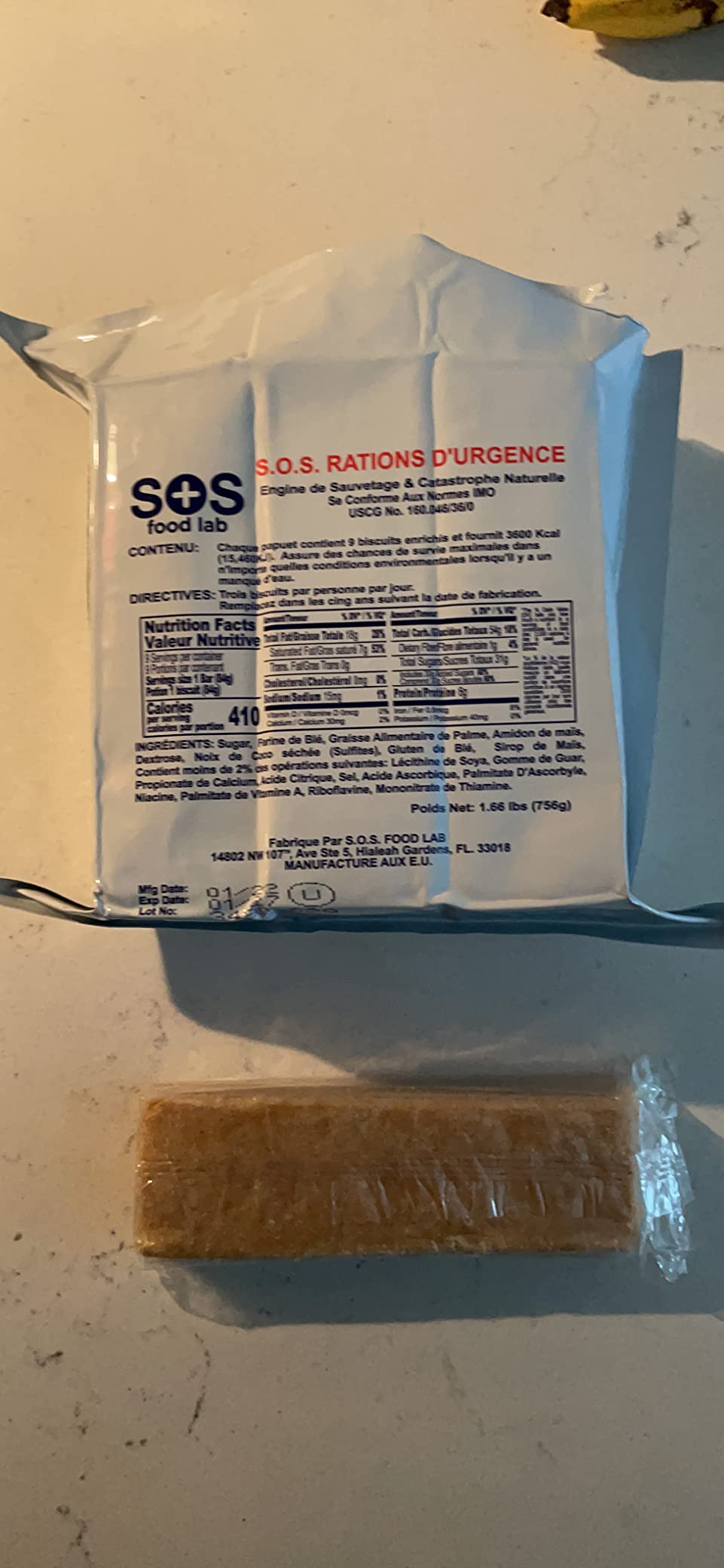 SOS Food Labs, Inc. 185000825 S.O.S. Rations Emergency 3600 Calorie Food bar - 3 Day/ 72 Hour Package with 5 Year Shelf Life, 5