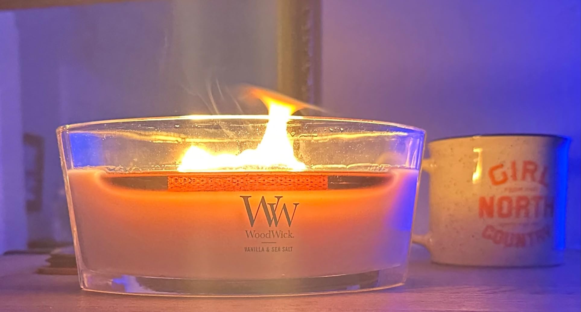 WoodWick Ellipse Scented Candle Vanilla & Sea Salt Scent Crackles as it Burns Up to 50 hours Burn Time Premium Soy blend Perfect for gifting 16oz customer photo 2