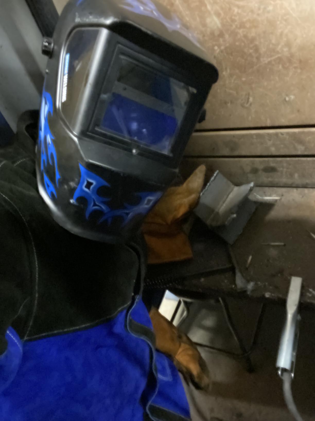 Black Stallion (JL1030 Color Block Leather Welding Jacket, Premium Split Cowhide Leather, Black/Blue customer photo 2